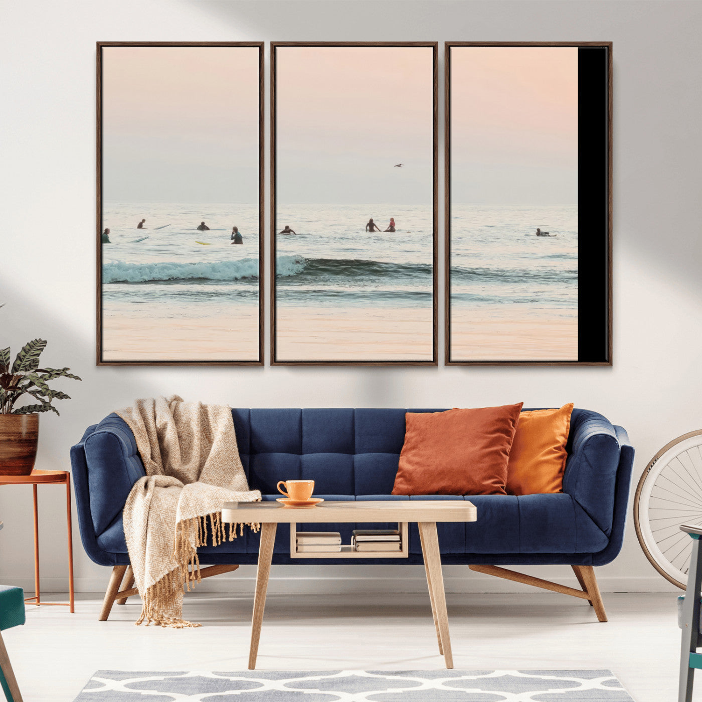98888919-MGV-CV-36X24-Pastel Ocean Wall Art Canvas Print, Framed Soft Sunset Swimming Art Picture Print, Calm Sea Horizon Perfect Soft Coastal