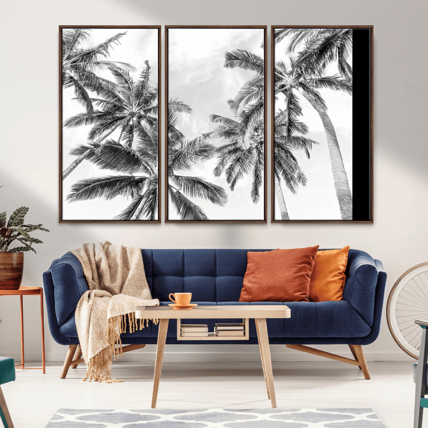 62113786-MGV-CV-36X24-Black White Palm Wall Art Canvas Print, Framed Monochrome Tropics Art Picture Print, Minimalist Beach Perfect Coastal Minimalist
