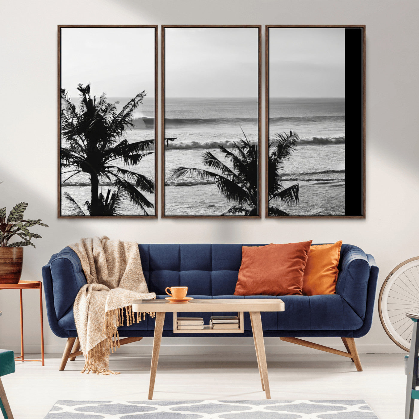 17508038-MGV-CV-36X24-Tropical Coastline Wall Art Canvas Print, Framed Palm Trees Art Picture Print, Ocean Waves Perfect Minimalist Coastal Decor