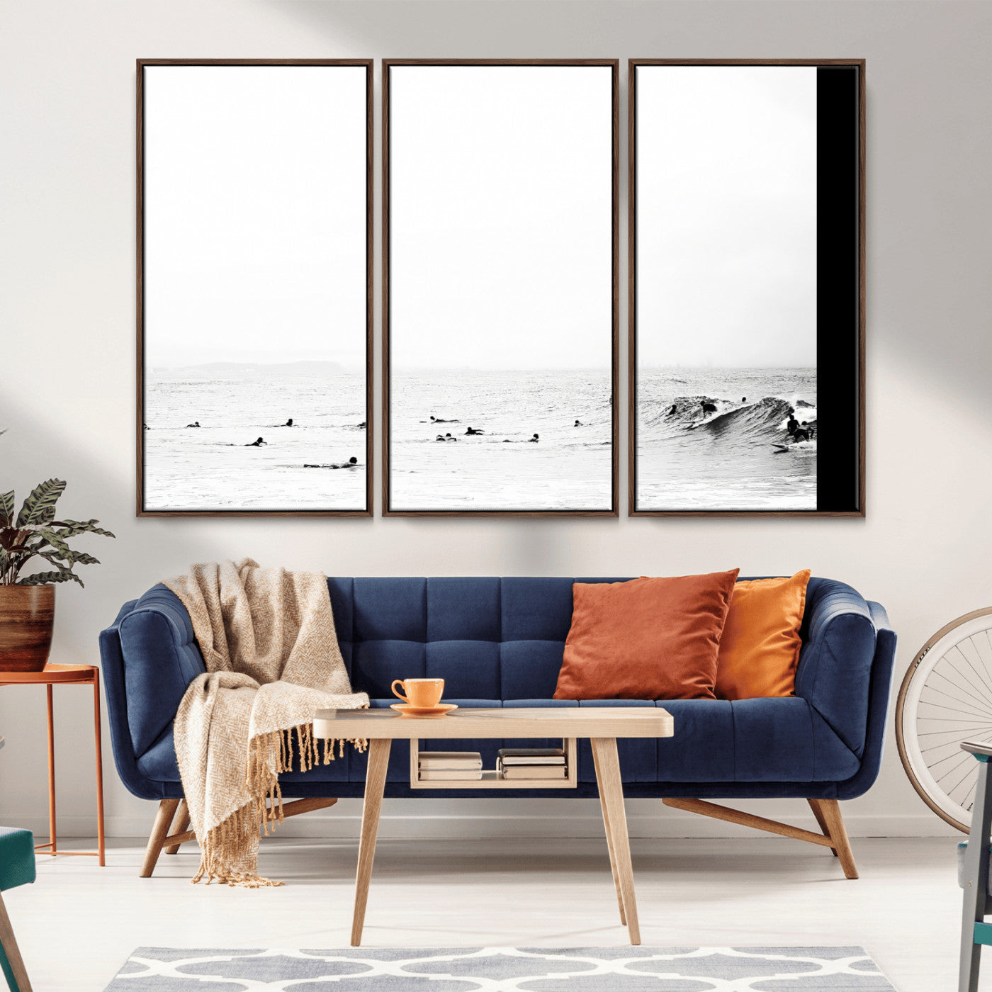 38441169-MGV-CV-36X24-Monochrome Swimming Wall Art Canvas Print, Framed Ocean Horizon Art Picture Print, Moody Coastal Perfect Minimalist Coastal Decor