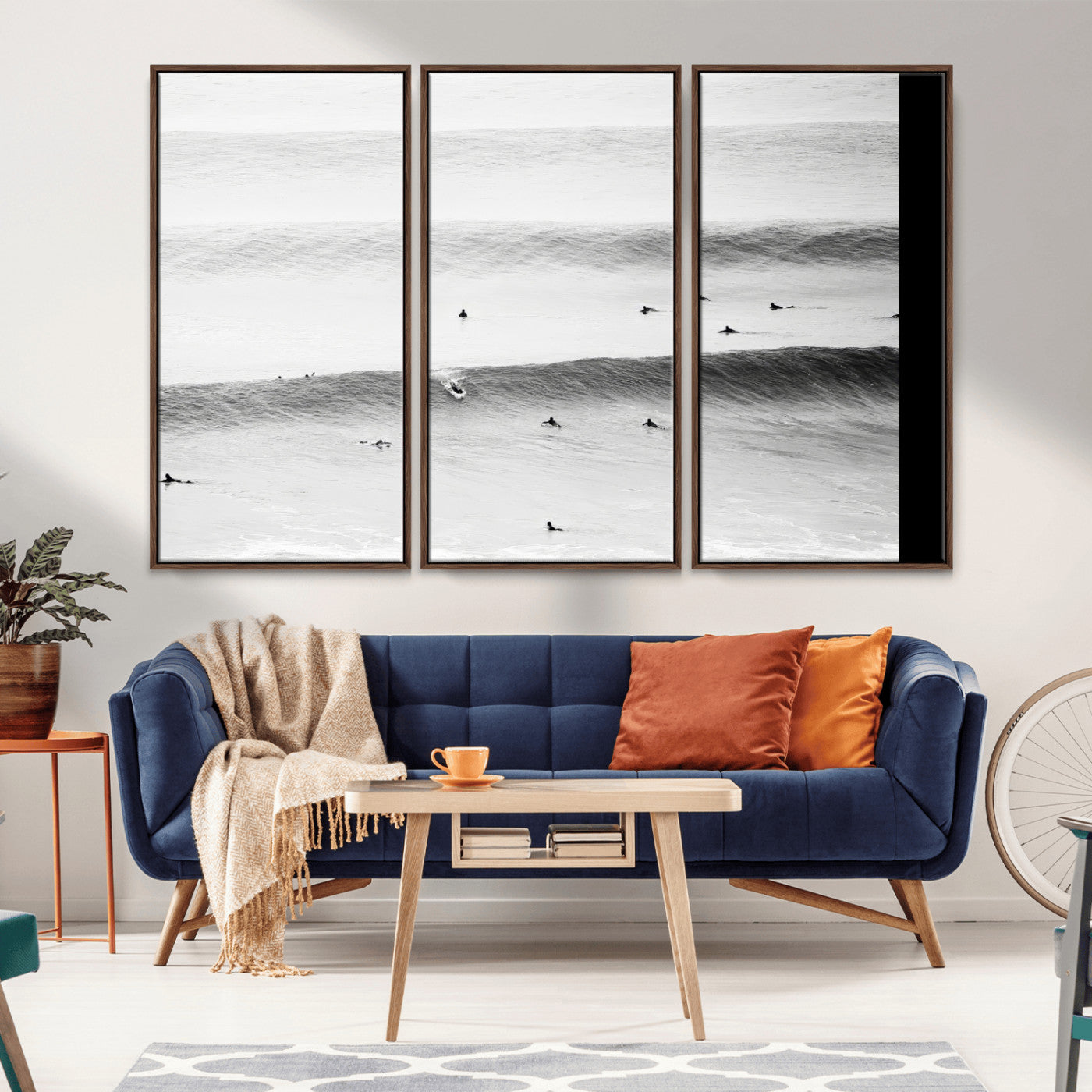 54291445-MGV-CV-36X24-Black White Ocean Wall Art Canvas Print, Framed Coastal Sport Art Picture Print, Ocean Culture Perfect Minimalist Coastal Decor