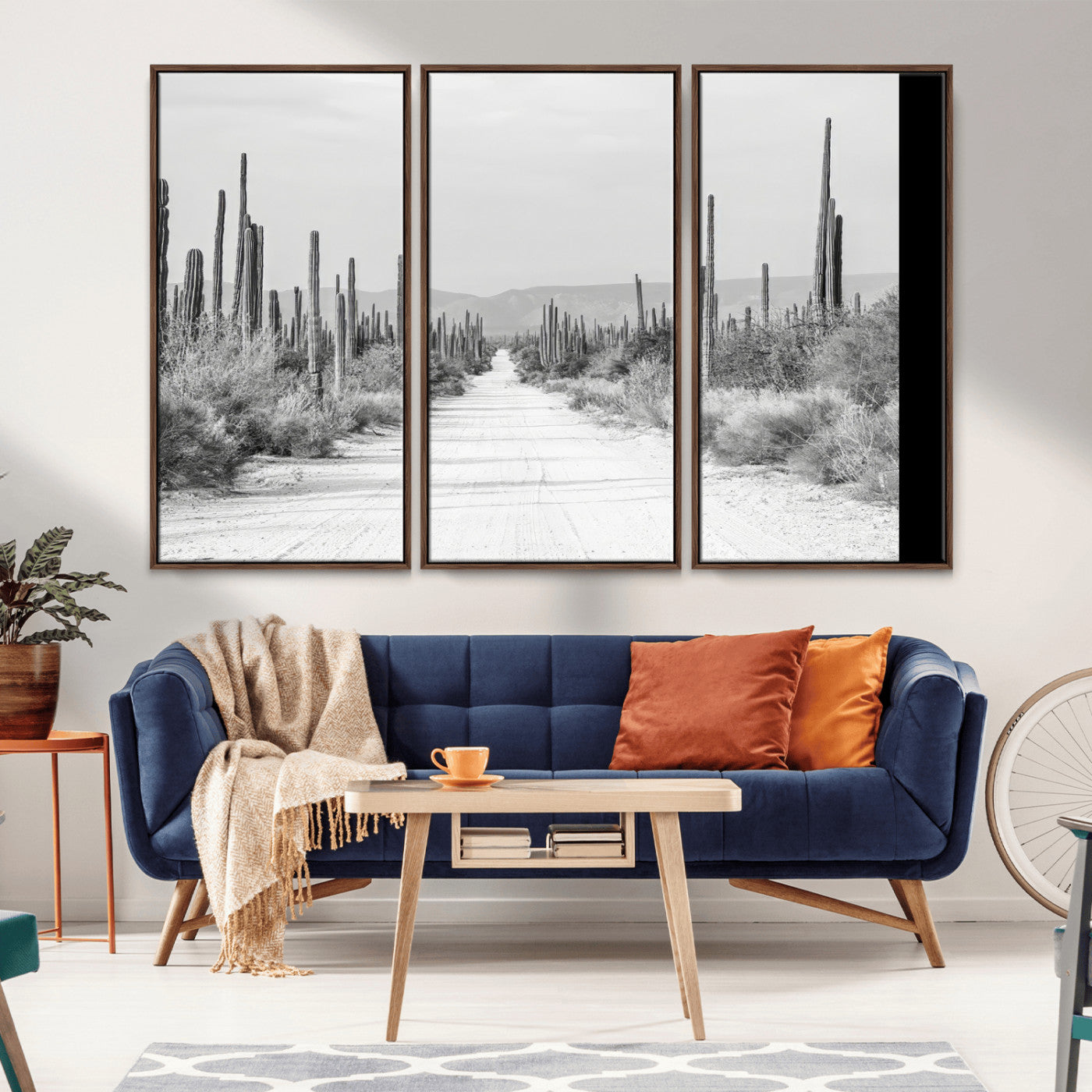 35537313-MGV-CV-36X24-Monochrome Desert Wall Art Canvas Print, Framed Cactus Path Art Picture Print, Southwestern Landscape Perfect Southwestern
