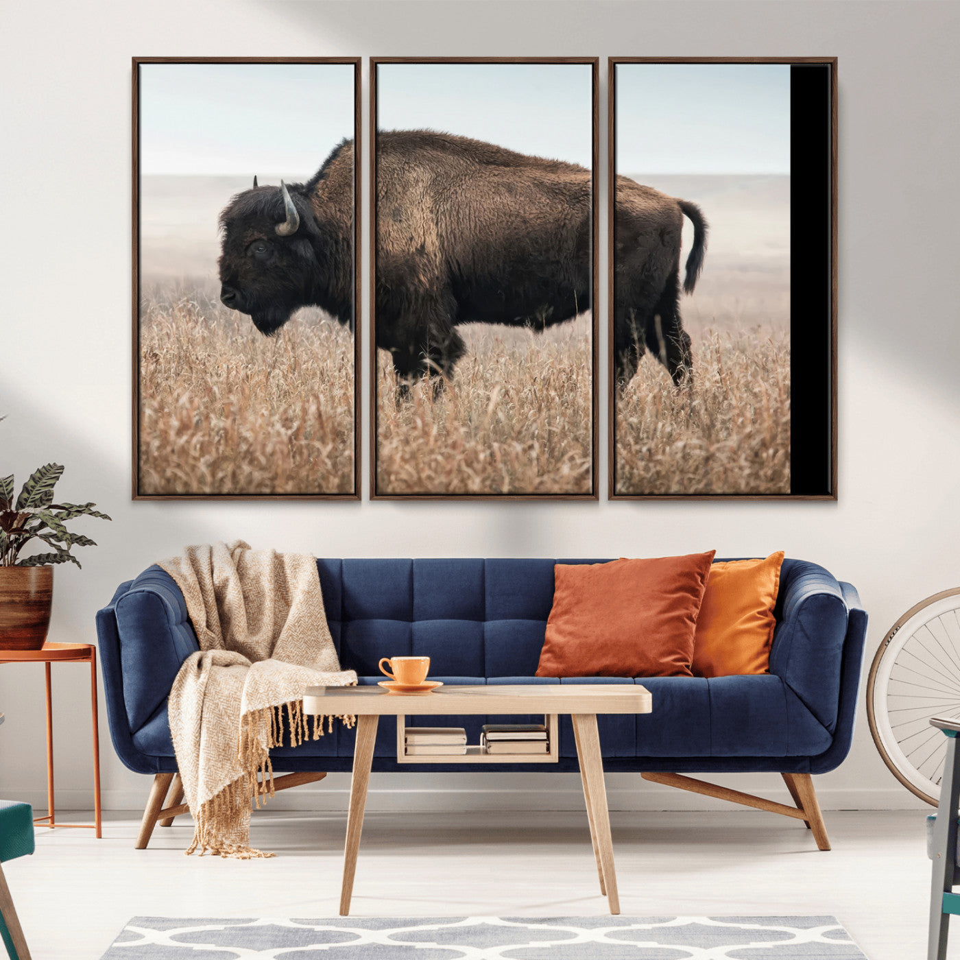 34451925-MGV-CV-36X24-Rustic Bison Decor Wall Art Canvas Print, Framed Buffalo Home Accent Art Picture Print, Prairie Wildlife Scene Perfect Western