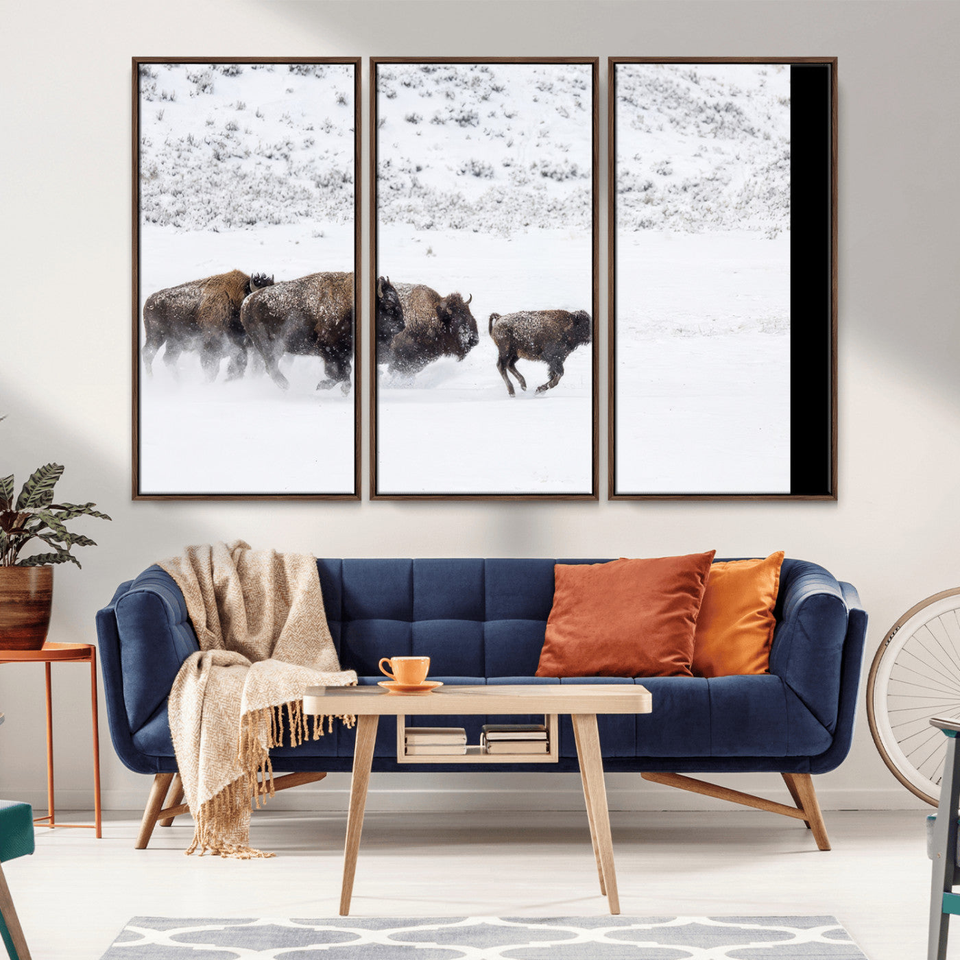 56216945-MGV-CV-36X24-Bison Herd Decor Wall Art Canvas Print, Framed Snowy Bison Scene Art Picture Print, Winter Wildlife Theme Perfect Rustic Western