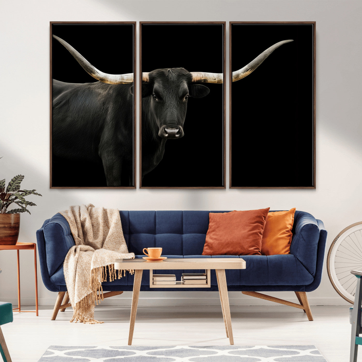 23572907-MGV-CV-36X24-Texas Longhorn Wall Art Canvas Print, Framed Rustic Western Decor Art Picture Print, Farmhouse Animal Perfect Modern Western