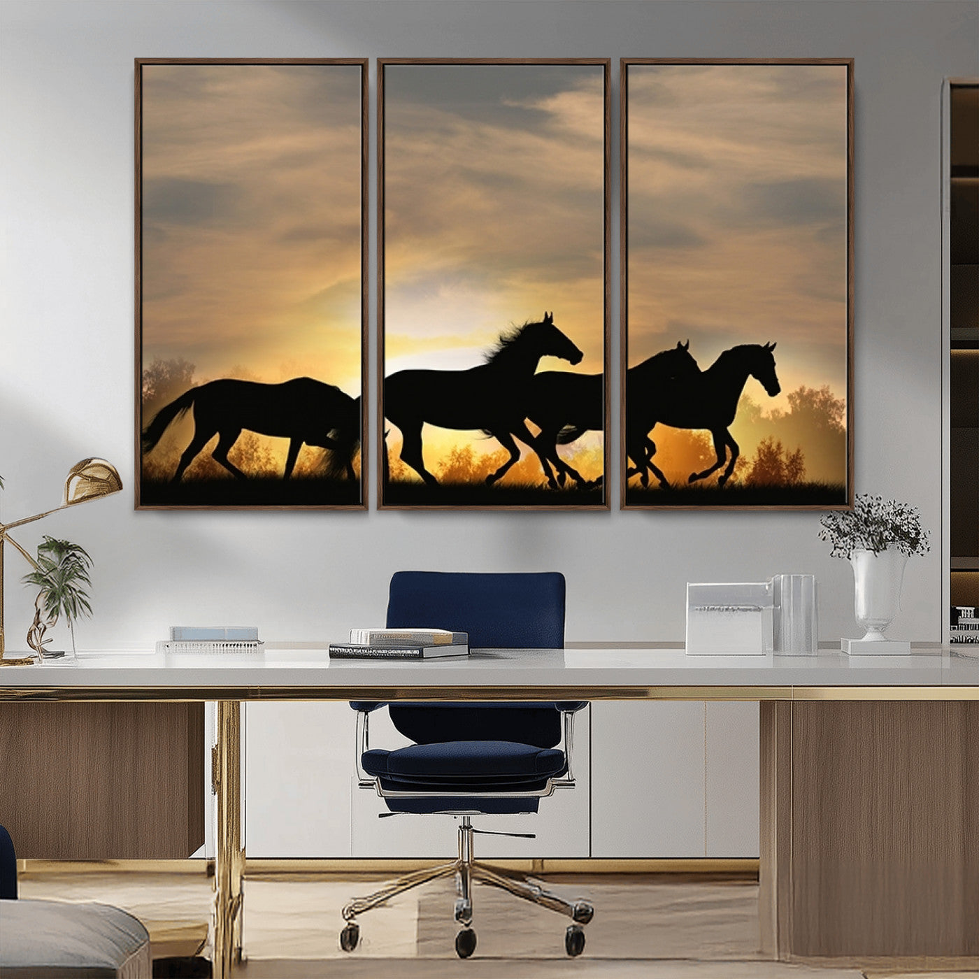 16620-MGV-CV-36X24-Sunset Stallions Wall Art – Silhouetted Horses Running Canvas Print, Nature’s Rhythm, Perfect for Living Room, Office, or Man Cave