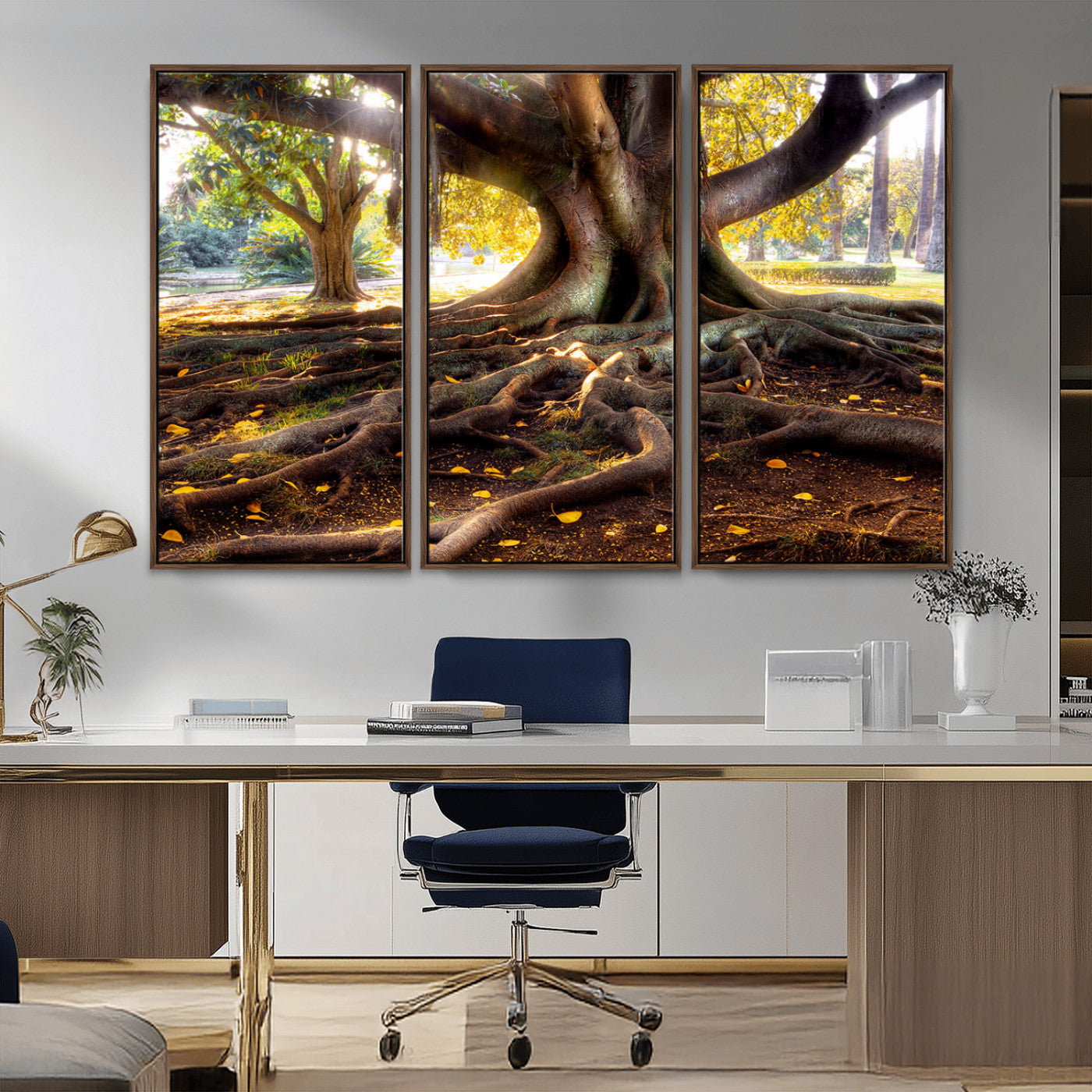 53335-MGV-CV-36X24-Majestic Tree with Sprawling Roots Wall Art – Serene Sunlit Park Scene, Nature Canvas Print, Perfect for Living Room, Office or