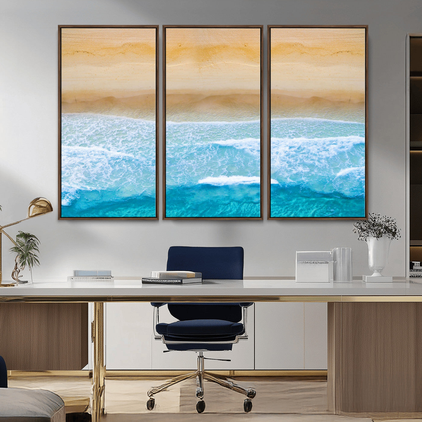 43046-MGV-CV-36X24-Aerial Beach Wall Art – Serene Ocean Waves & Sandy Shore Canvas Print, Coastal Home Decor for Living Room, Bedroom or Office