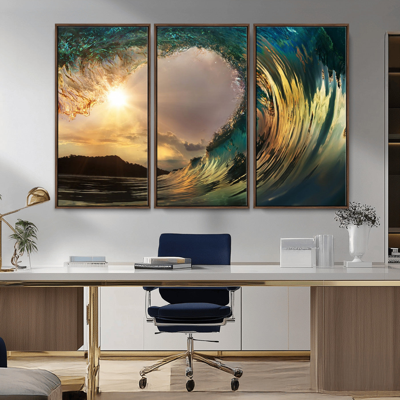 38256-MGV-CV-36X24-Ocean Wave Wall Art – Stunning Sunrise Through Curling Wave Canvas Print, Coastal Surf Photography Seascape Decor for Living Room,
