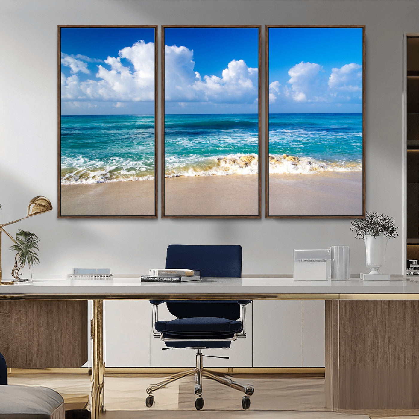 60364-MGV-CV-36X24-Tropical Ocean Wave Wall Art – Serene Blue Sea and White Sand Beach Canvas Print, Coastal Landscape Decor for Living Room, Bedroom