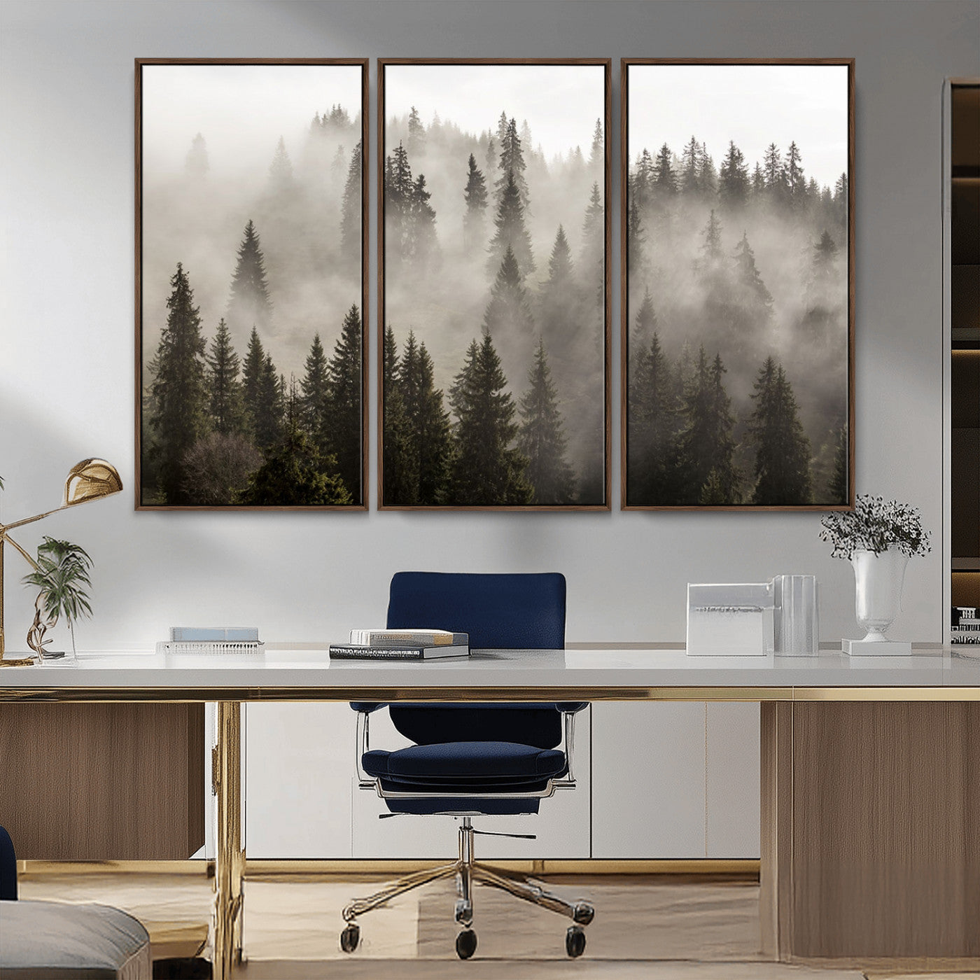 62862-MGV-CV-36X24-Misty Forest Wall Art – Tranquil Pine Tree Canvas Print with Mountain Fog, Nature Landscape Artwork for Living Room, Bedroom, or