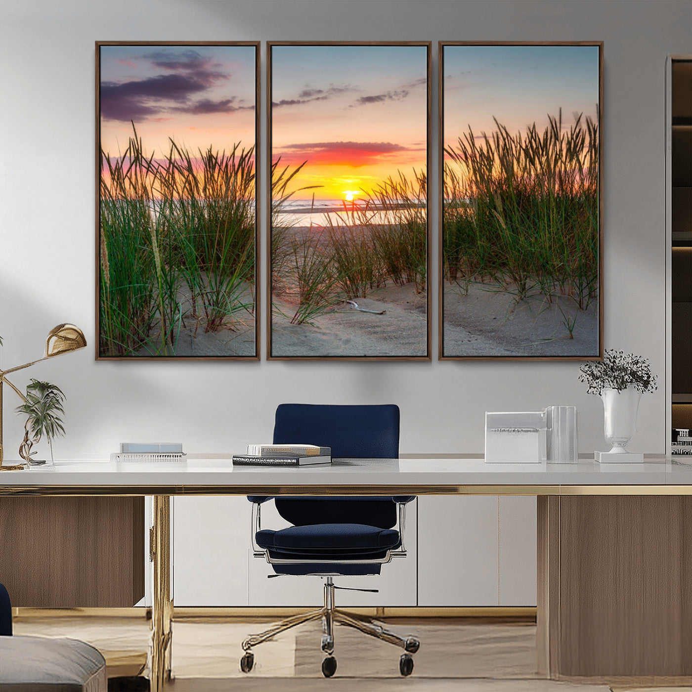 25576-MGV-CV-36X24-Beach Grass Sunset Wall Art – Coastal Sand Dune Landscape Canvas Print, Ocean View Nature Decor for Living Room or Office Wall