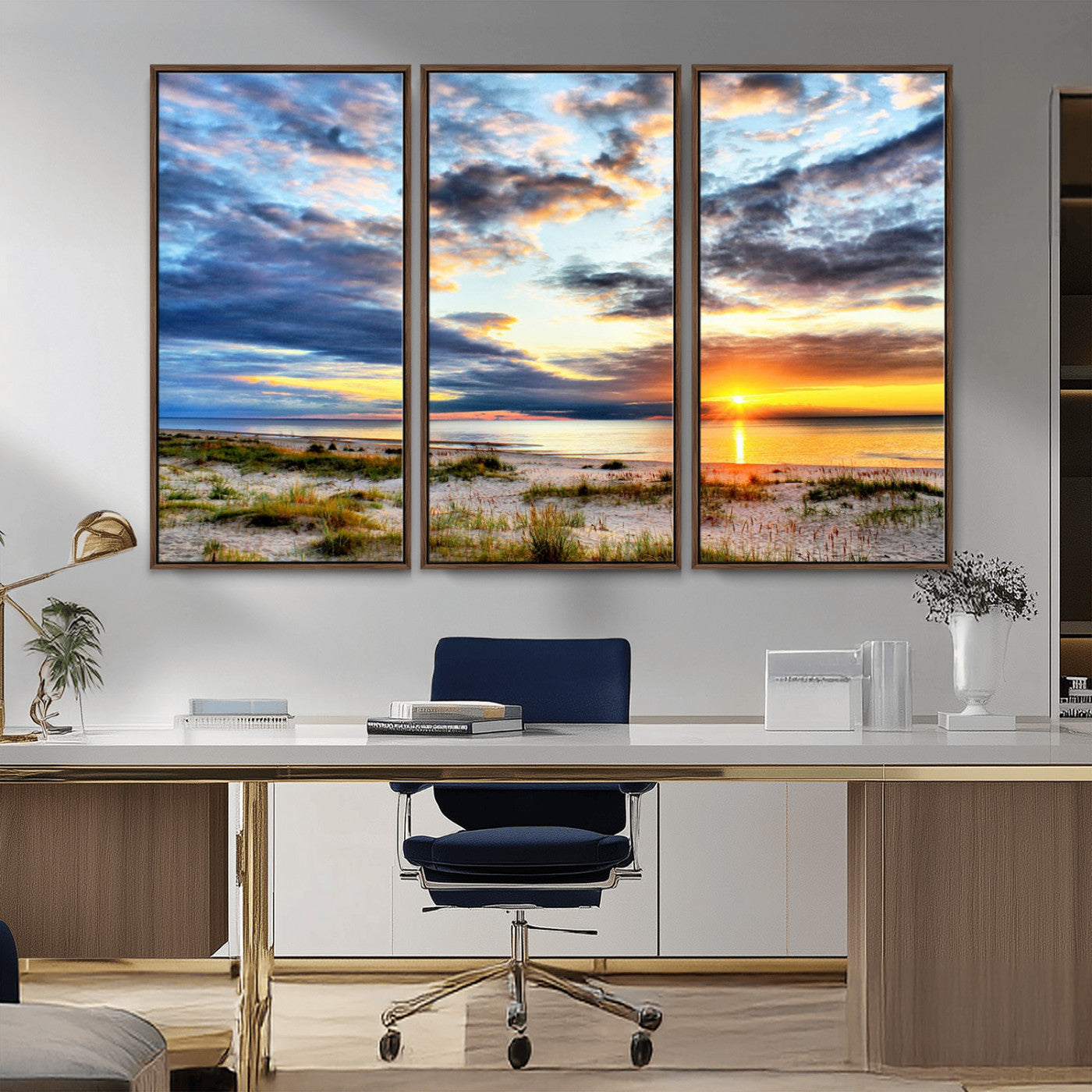 39645-MGV-CV-36X24-Golden Beach Sunset Wall Art – Serene Ocean Horizon Canvas Print, Coastal Nature Landscape Decor for Living Room, Bedroom or