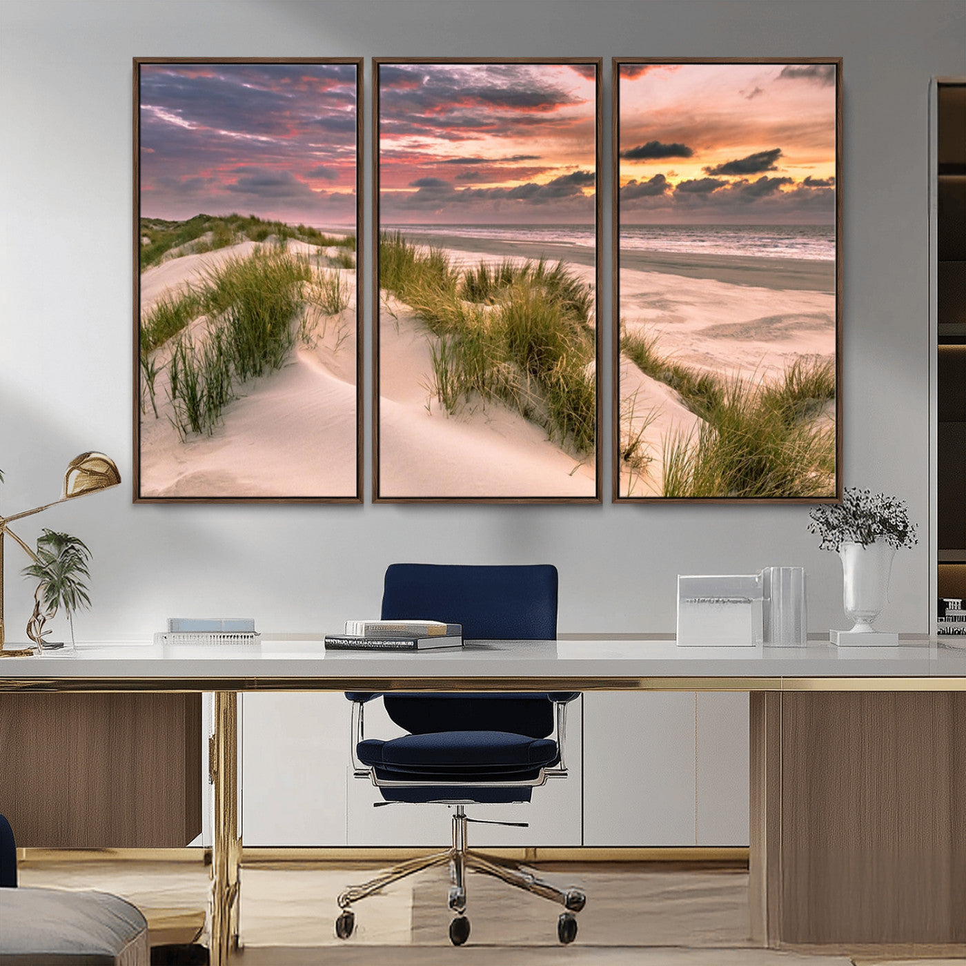 60570-MGV-CV-36X24-Beach Sunset Wall Art – Coastal Sand Dunes and Ocean Horizon Canvas Print, Tranquil Seascape Photography Decor for Living Room or