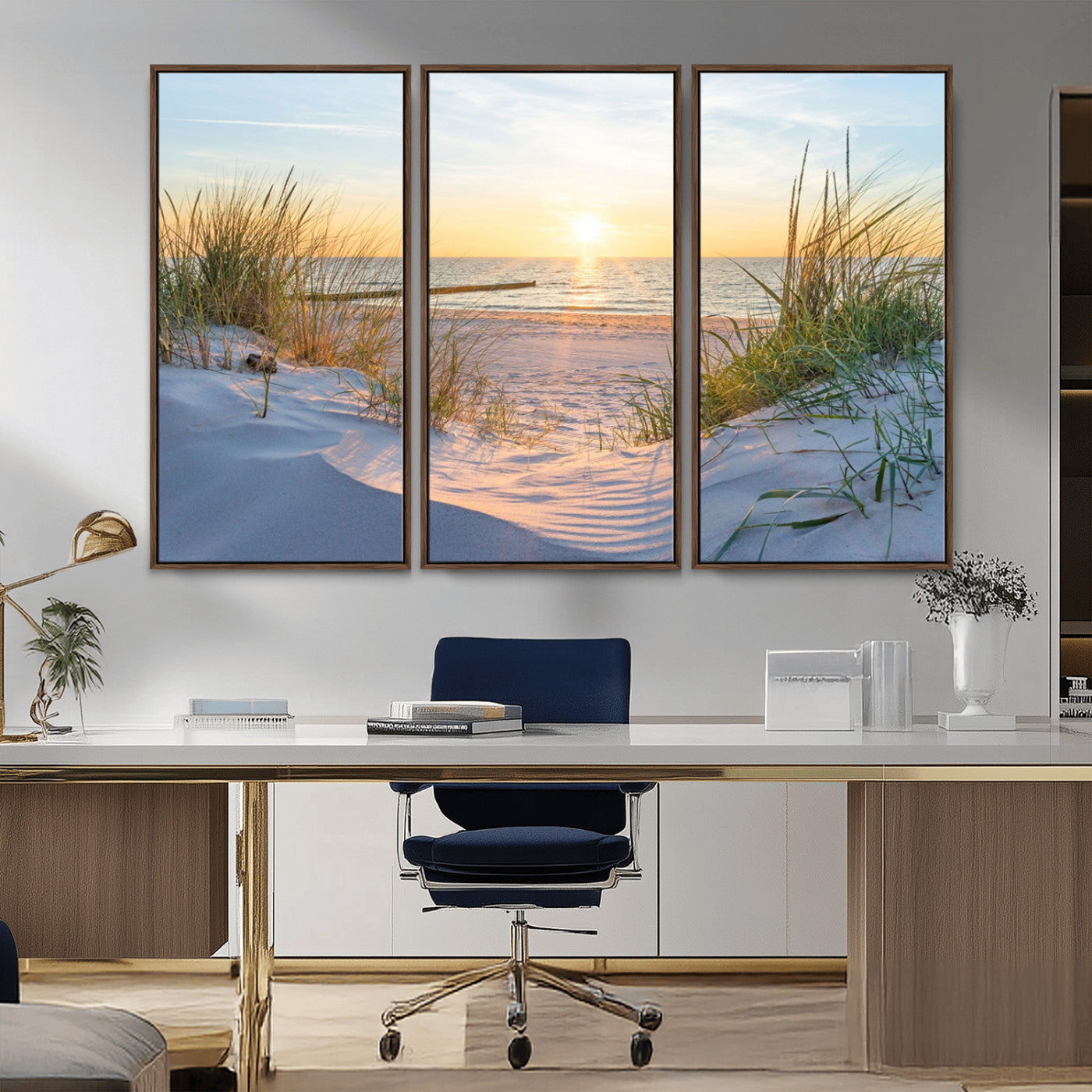 48907-MGV-CV-36X24-Beach Sunset Wall Art – Coastal Sand Dunes and Ocean View Canvas Print, Serene Seaside Landscape Painting for Living Room, Bedroom