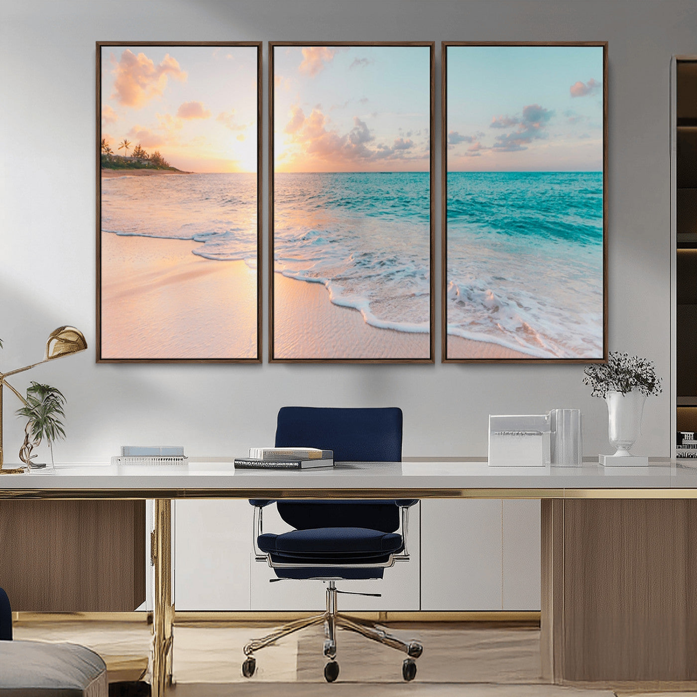 89767-MGV-CV-36X24-Ocean Sunset Wall Art – Serene Beach Canvas Print with Pastel Sky and Waves, Coastal Seascape Artwork for Bedroom, Living Room, or
