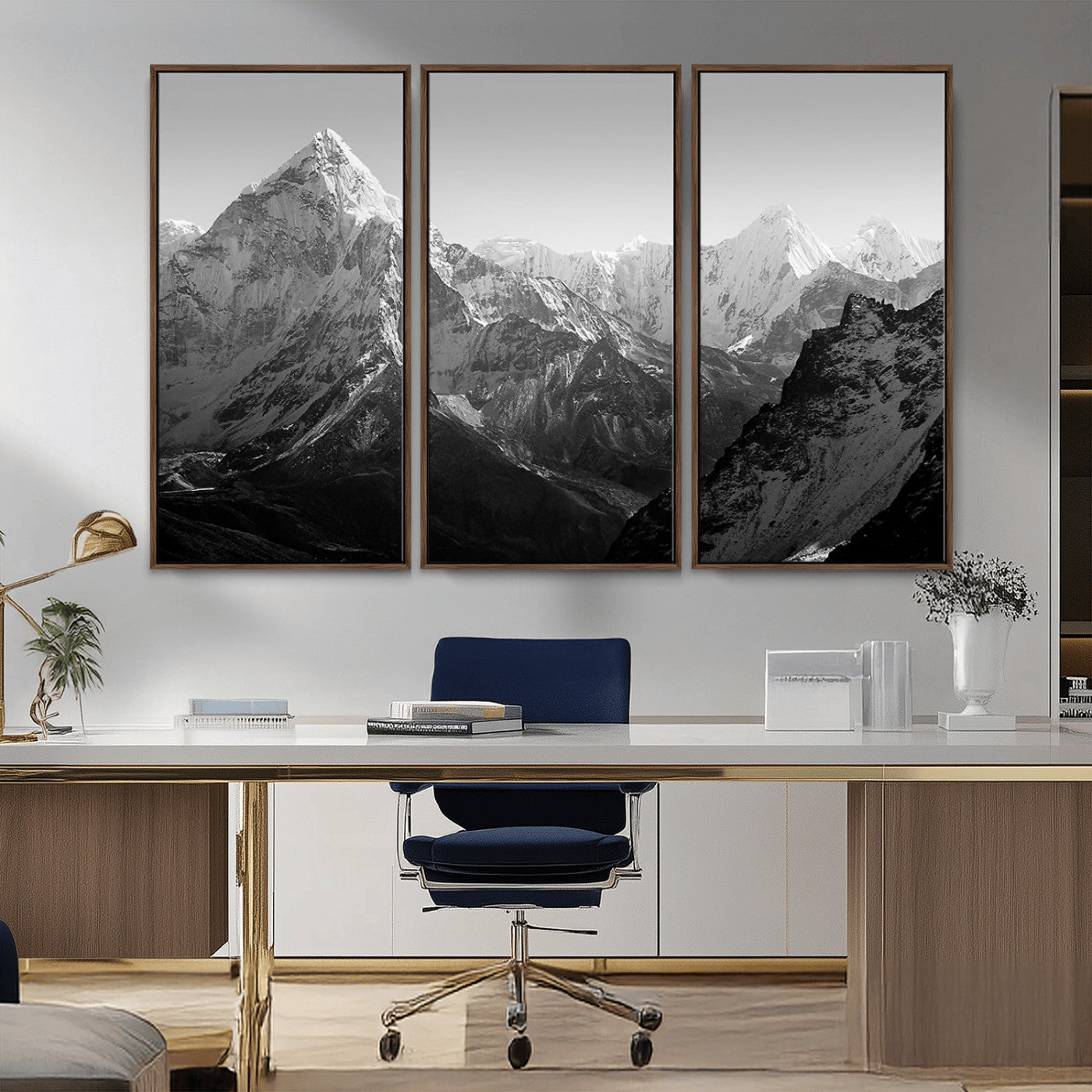 10775-MGV-CV-36X24-Snow Capped Mountain Wall Art – Black and White Canvas Print of Majestic Peaks, Nature Landscape Photography for Office, Bedroom,