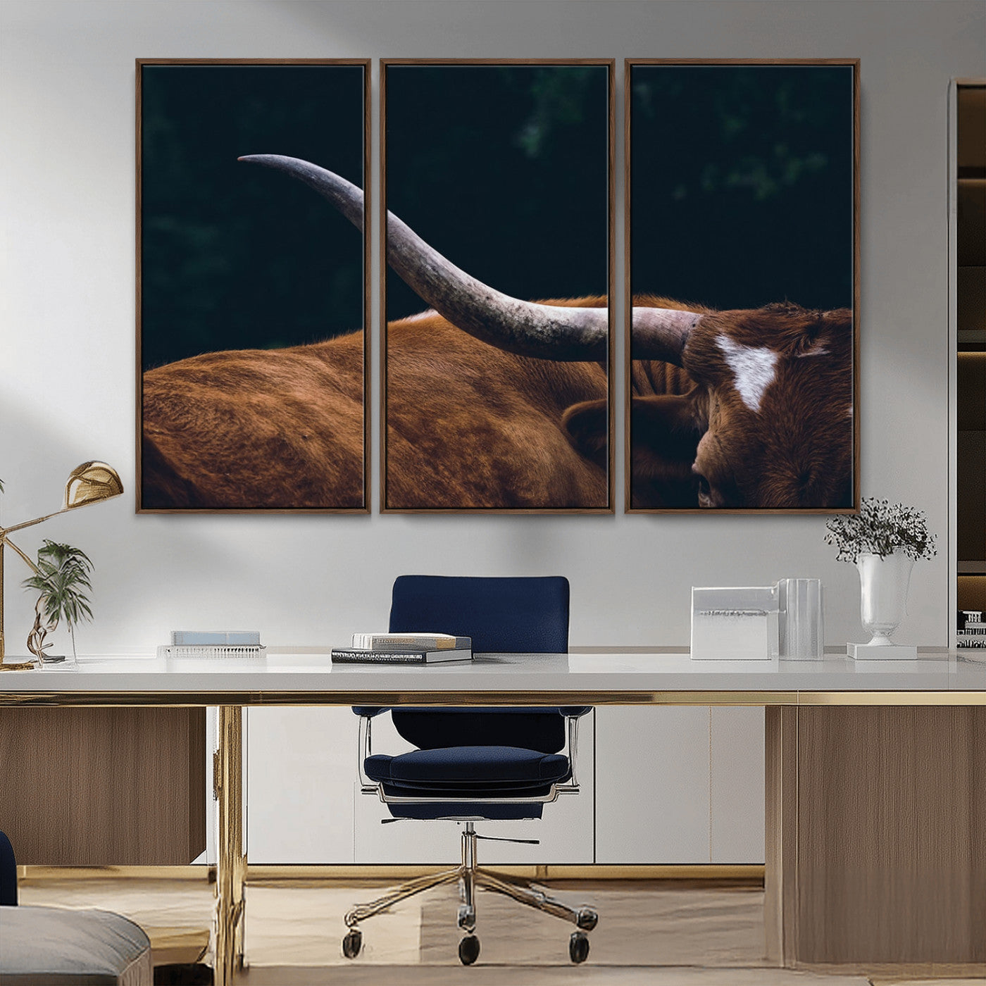 55197-MGV-CV-36X24-Texas Longhorn Wall Art – Rustic Western Bull Horn Canvas Print and Farmhouse Country Animal Decor for Living Room, Office or