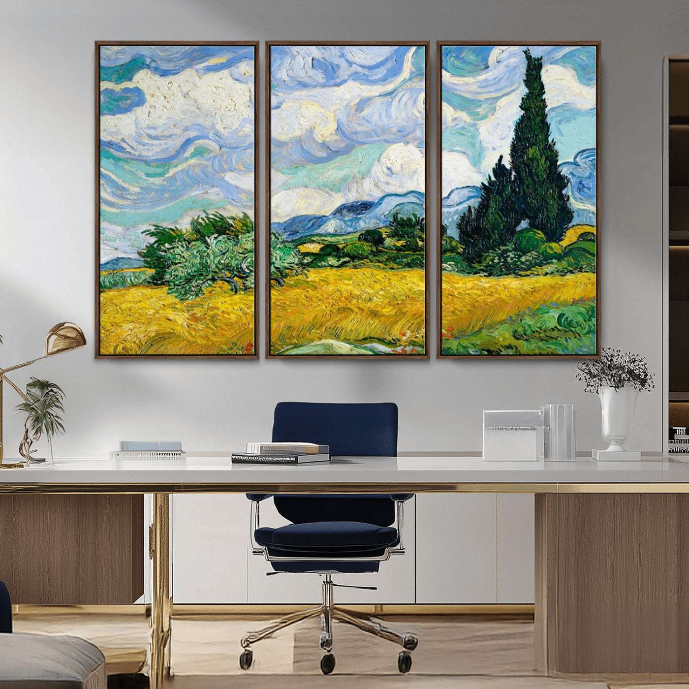 97252-MGV-CV-36X24-Wheat Field with Cypress – Van Gogh Wall Art, Impressionist Landscape Canvas Print, Rustic Home Decor for Living Room or Office