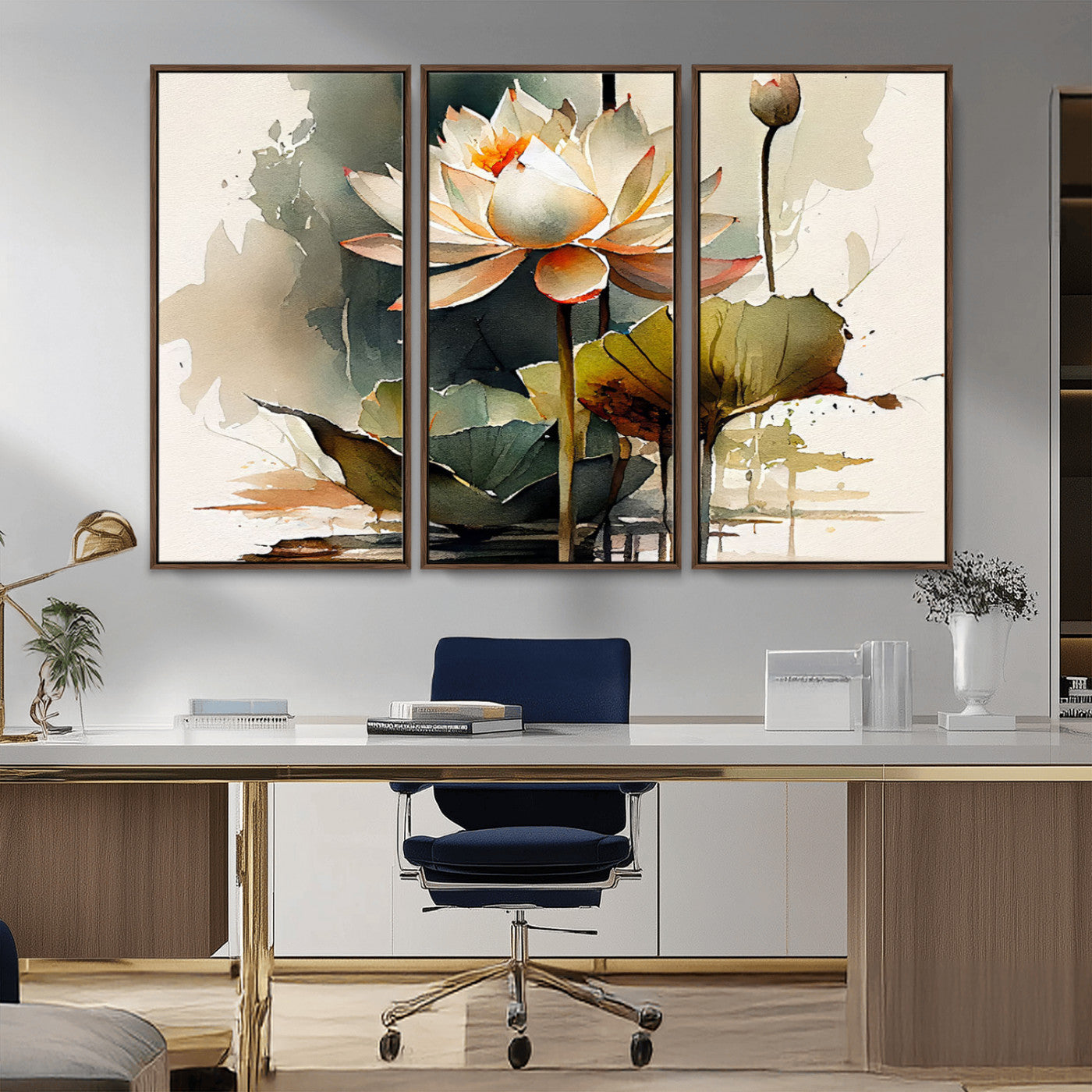 62531-MGV-CV-36X24-Lotus Flower Wall Art – Watercolor Botanical Canvas Print, Tranquil Nature Artwork for Living Room, Bedroom or Meditation Space