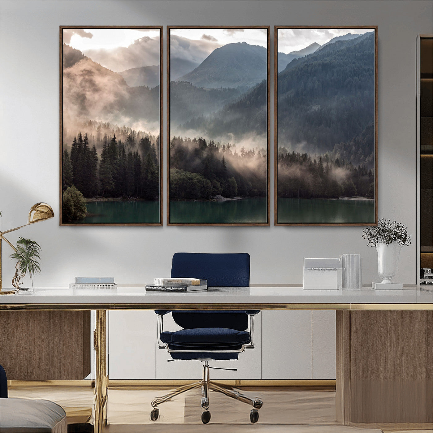 61116-MGV-CV-36X24-Misty Mountain Lake Wall Art – Tranquil Foggy Forest and Lake Canvas Print, Scenic Nature Landscape Decor for Living Room or