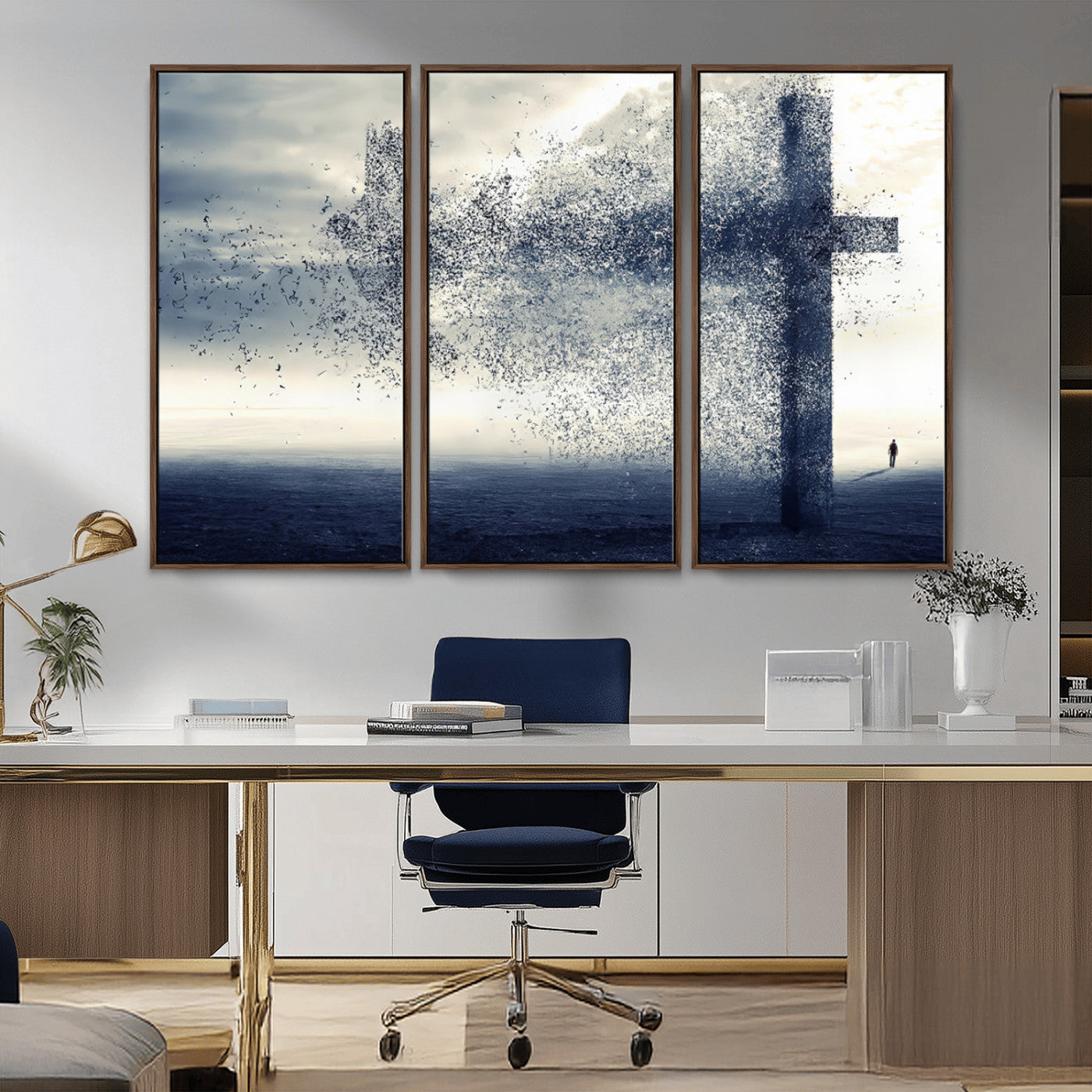 55718-MGV-CV-36X24-Surreal Cross Wall Art – Spiritual Faith Canvas Print, Abstract Christian Artwork with Modern Religious Symbol for Living Room,
