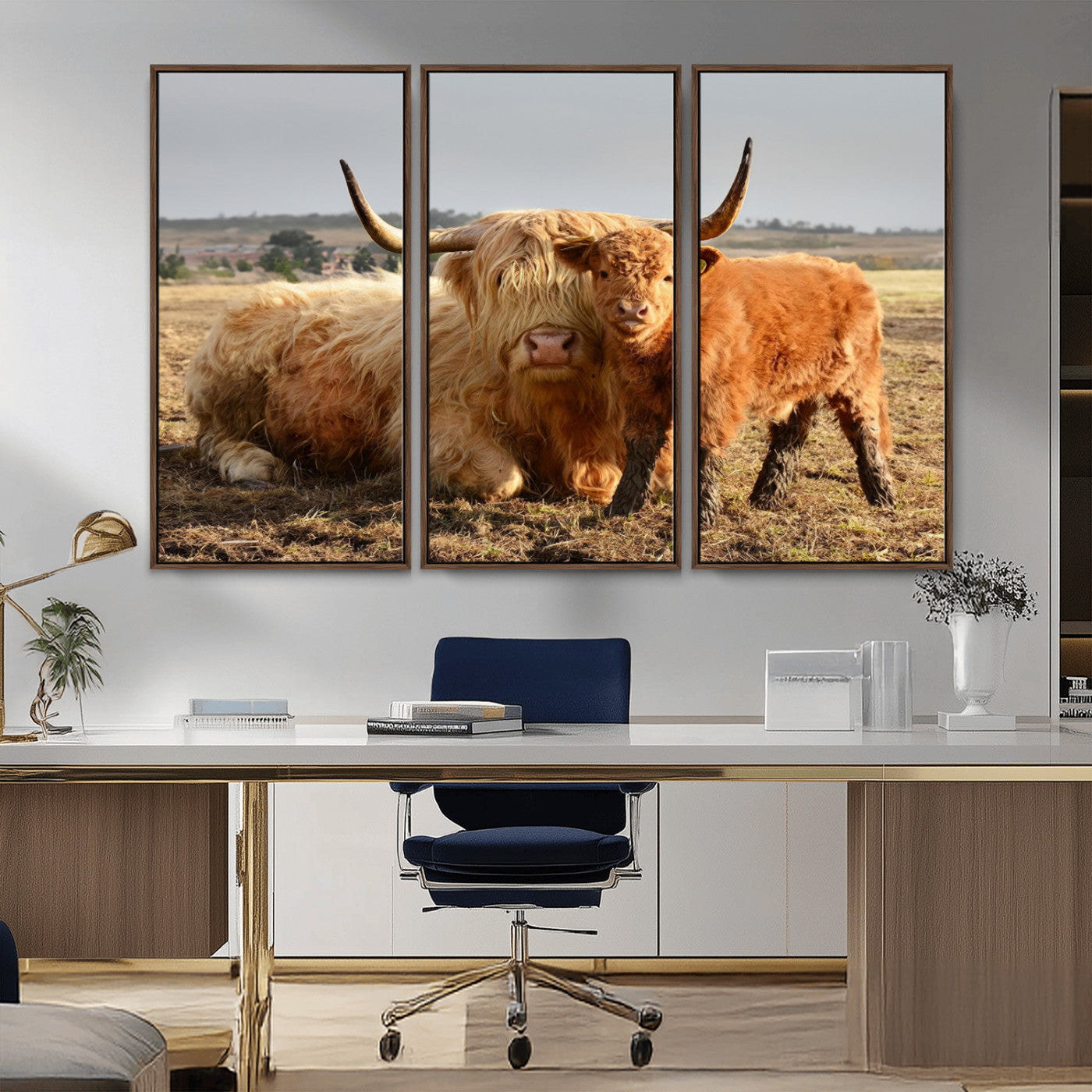 53461-MGV-CV-36X24-Highland Cow Family Wall Art – Rustic Farmhouse Animal Canvas Print, Country Decor for Living Room, Bedroom or Office, Calf and