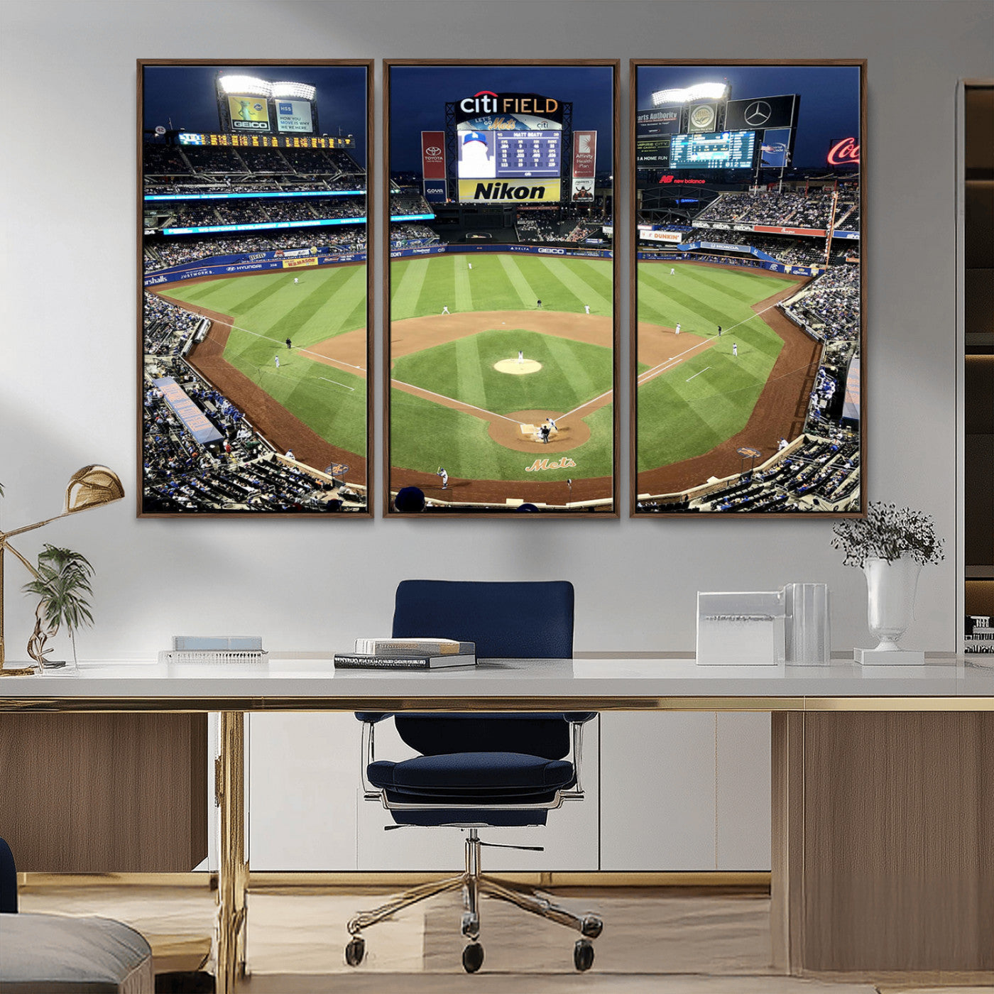 87666-MGV-CV-36X24-City Field Stadium Wall Art Canvas Print, Framed New York Stadium Art Picture Print, Citi Field Stadium Perfect Sport Room Decor