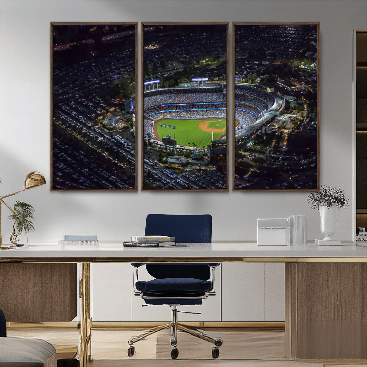 16515-MGV-CV-36X24-Dodgers Stadium Wall Art Canvas Print, Framed Baseball Stadium Art Picture Print, Dodgers Field Perfect Sport Room Decor Artwork
