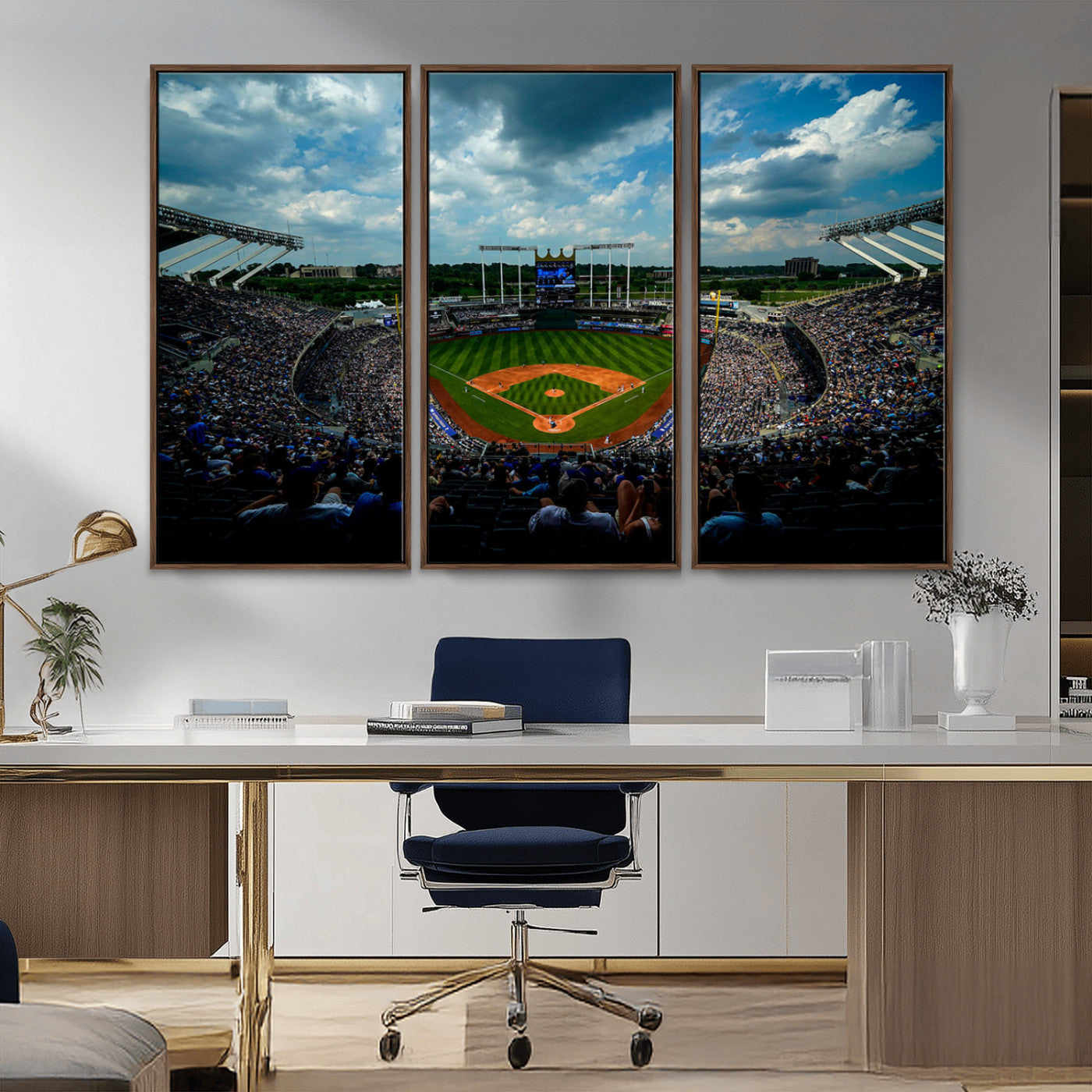 37127-MGV-CV-36X24-Kauffman Stadium Wall Art Canvas Print, Framed Kansas City Royals Field Art Picture Print, Baseball Stadium Perfect Sport Room