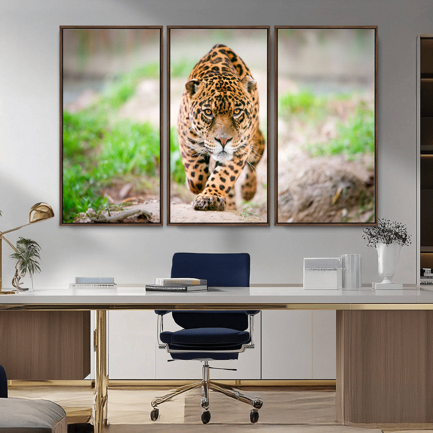 75066-MGV-CV-36X24-Leopard Wall Art Canvas Print, Framed Wild Animal Art Picture Print, Blue Eye Leopard Perfect Wild Minimal Decor Artwork