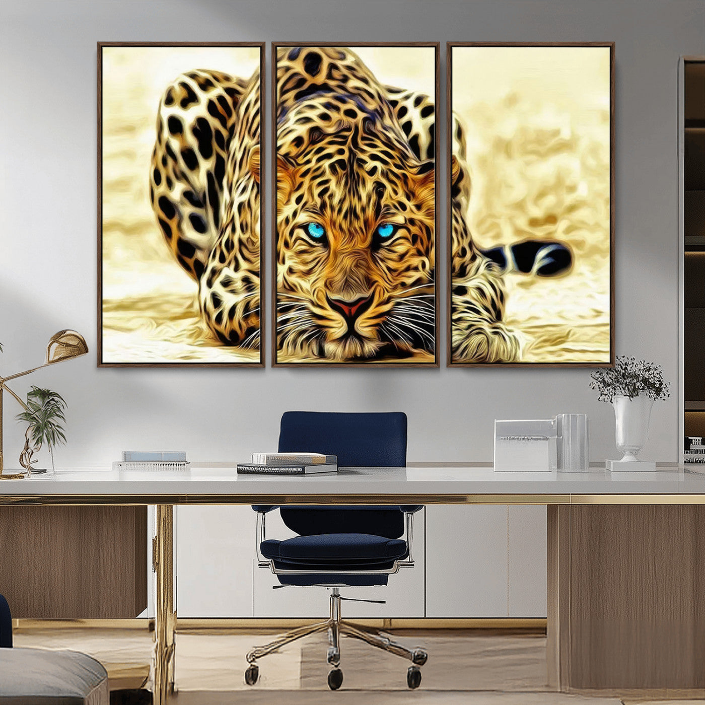 45281-MGV-CV-36X24-Blue Eye Leopard Wall Art Canvas Print, Framed Leopard Painting Art Picture Print, Big Cat Perfect Safari Wildlife Decor Artwork