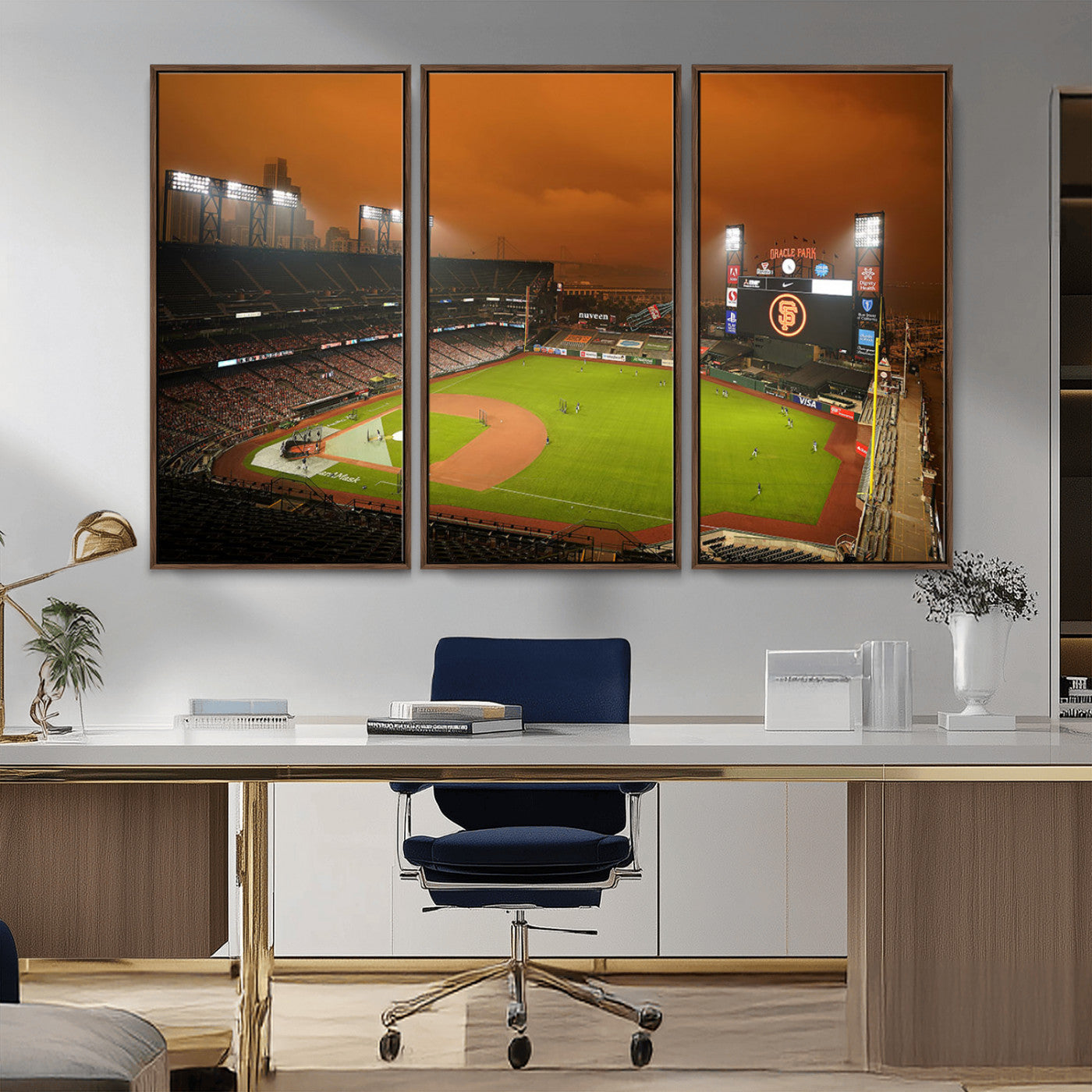 31315-MGV-CV-36X24-Oracle Park Stadium Wall Art Canvas Print, Framed California Stadium Art Picture Print, Oracle Park Field Perfect Sport Room Decor