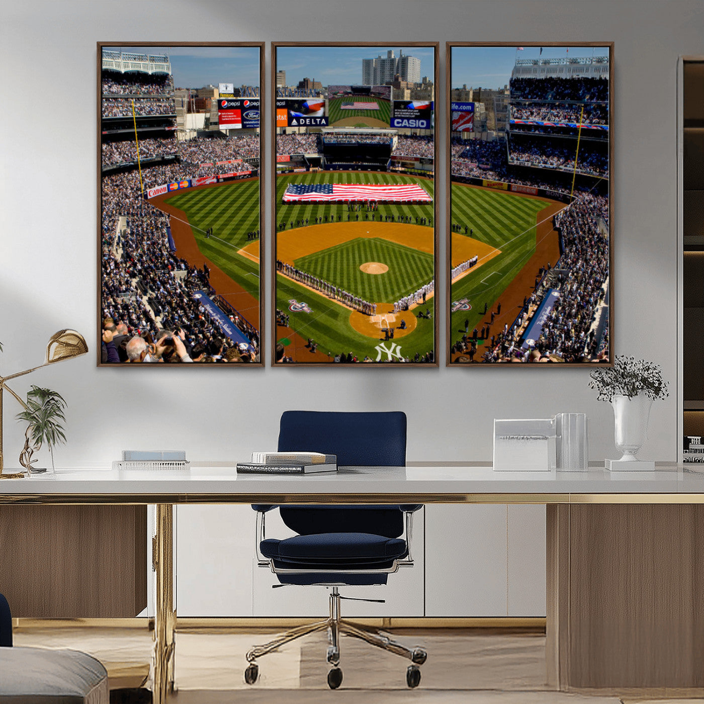 20879-MGV-CV-36X24-Yankee Stadium Wall Art Canvas Print, Framed New York Stadium Art Picture Print, Yankee Field Perfect Sport Room Decor Artwork