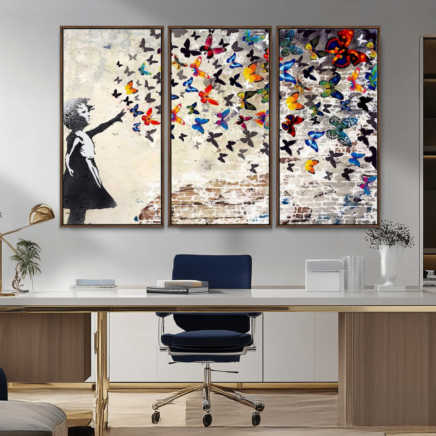 97895-MGV-CV-36X24-Girl with Butterflies Wall Art – Colorful Street Art Style Canvas Print, Modern Graffiti-Inspired Butterfly Artwork for Living