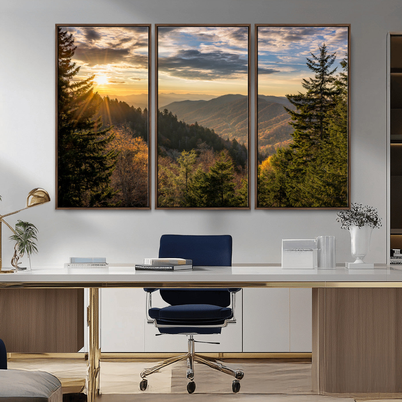 73692479-MGV-CV-36X24-Smoky Mountains Wall Art Canvas Print, Framed Forest Mountain Art Picture Print, Spring Mountain Perfect Spring Style Decor