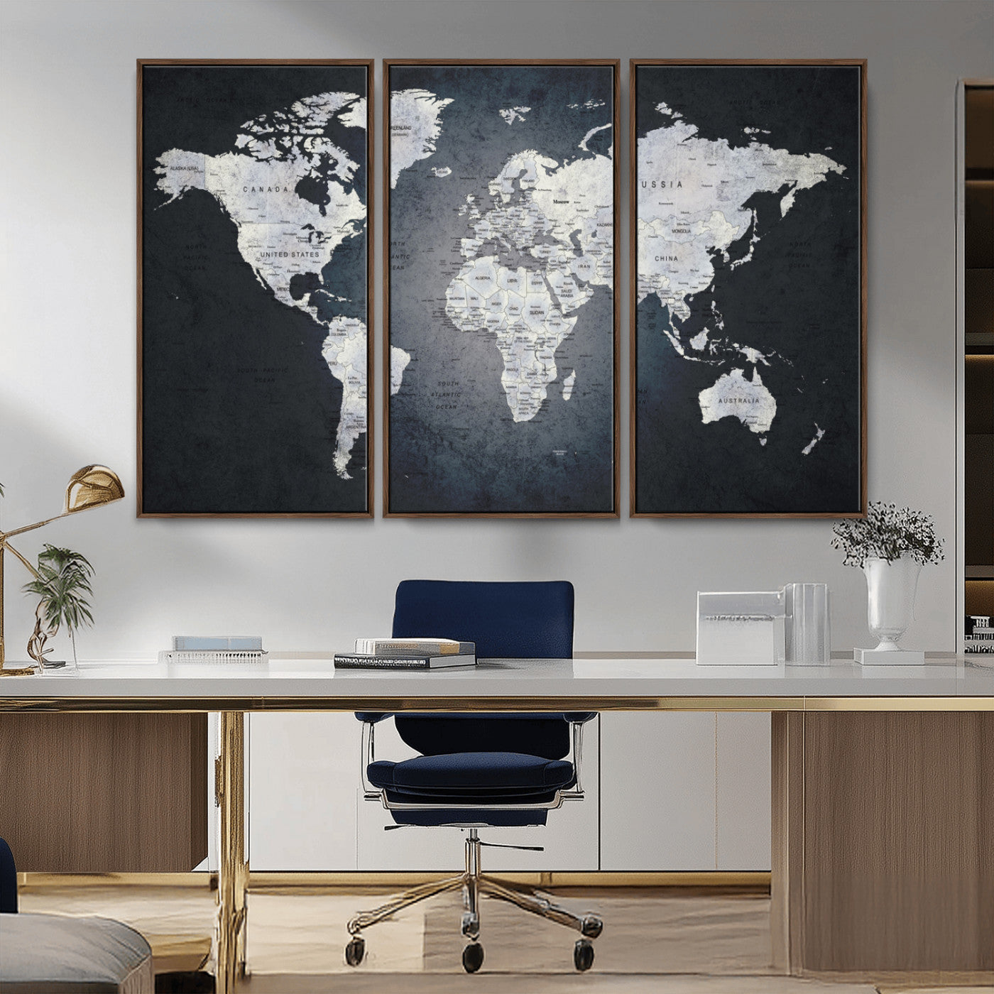 19124-MGV-CV-36X24-Modern World Map Wall Art – Black and White Canvas Print, Minimalist Global Map Decor for Office, Study, Bedroom or Living Room