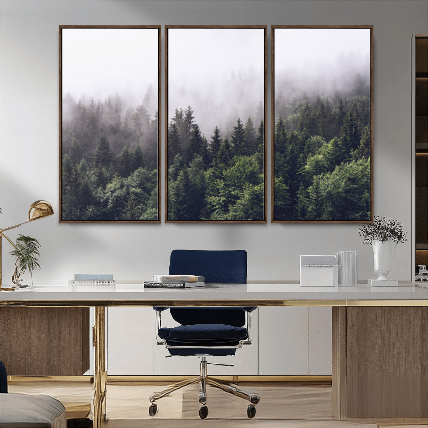 42578900-MGV-CV-36X24-Misty Pine Forest Wall Art – Tranquil Foggy Mountain Canvas Print, Nature Landscape Décor for Bedroom, Living Room, Cabin or