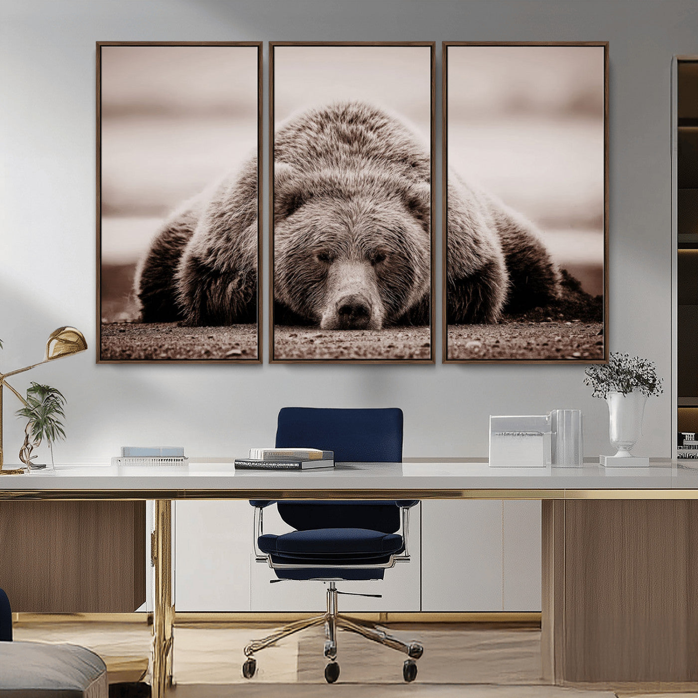 20611-MGV-CV-36X24-Grizzly Bear Wall Art – Majestic Wildlife Sepia Canvas Print, Rustic Nature Animal Artwork for Cabin, Lodge, Living Room, Bedroom,