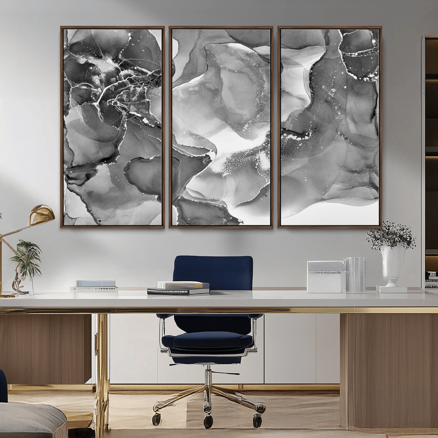 15911-MGV-CV-36X24-Black and White Abstract Wall Art – Modern Ink Swirl Canvas Print, Minimalist Contemporary Painting for Living Room, Bedroom,