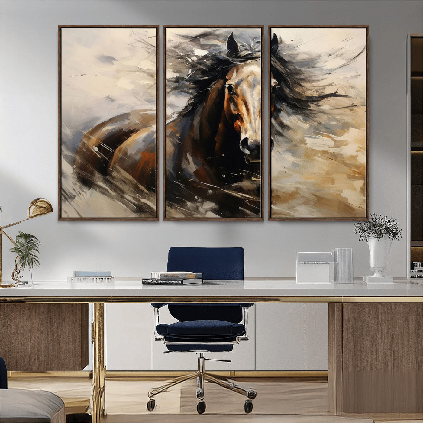 53001-MGV-CV-36X24-Wild Horse Wall Art – Majestic Stallion Canvas Print with Flowing Mane, Rustic Western Style Painting for Living Room, Office or
