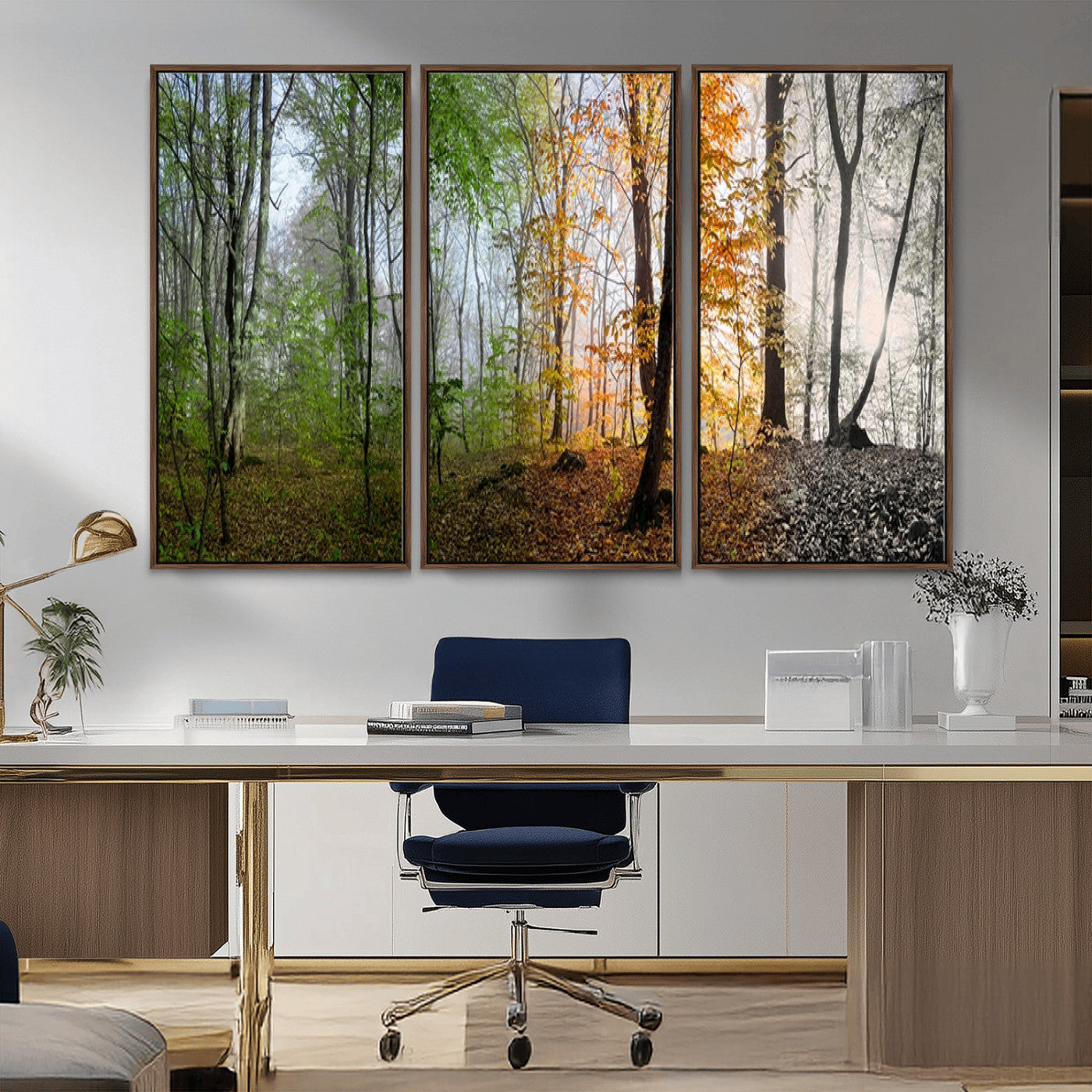 95317-MGV-CV-36X24-Four Seasons Forest Wall Art – Panoramic Nature Canvas Print Showing Spring, Summer, Autumn and Winter Landscape for Living Room,