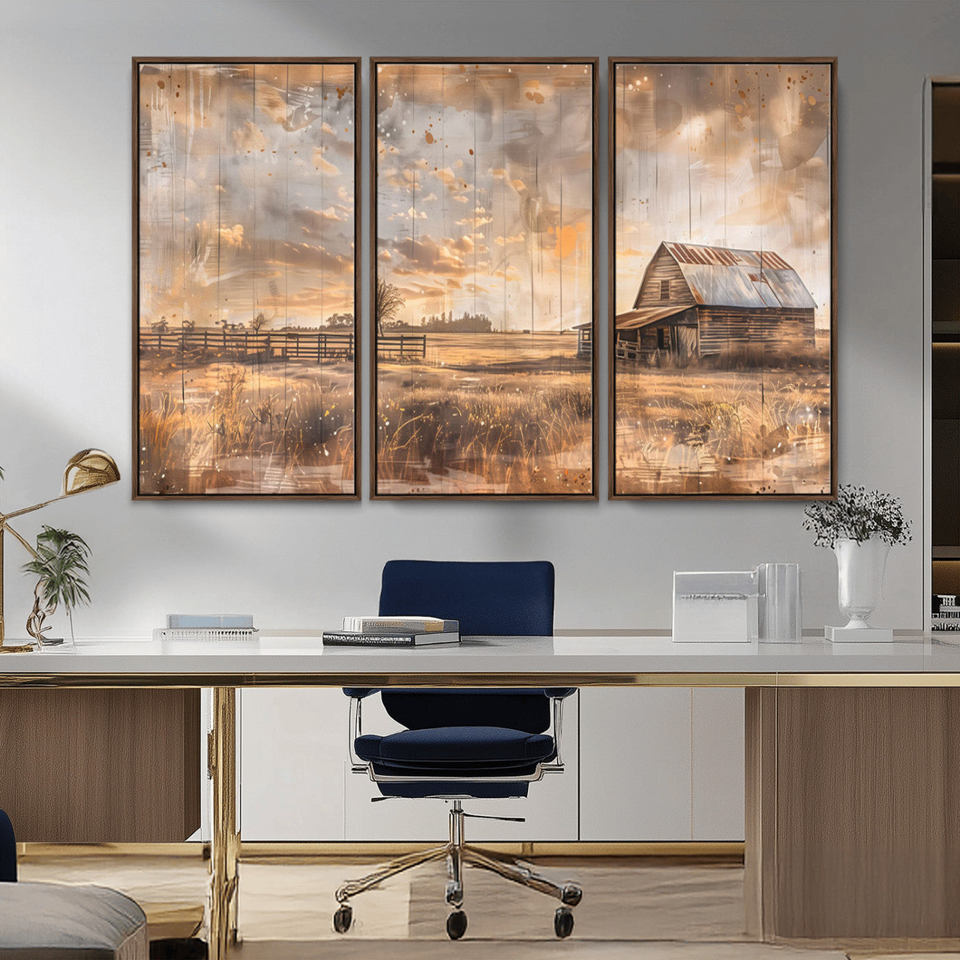 FARM2-MGV-CV-36X24-Rustic Farmhouse Wall Art Canvas Print, Framed Old Barn Art Picture Print, Southwestern Farmhouse Perfect Rustic Decor Artwork