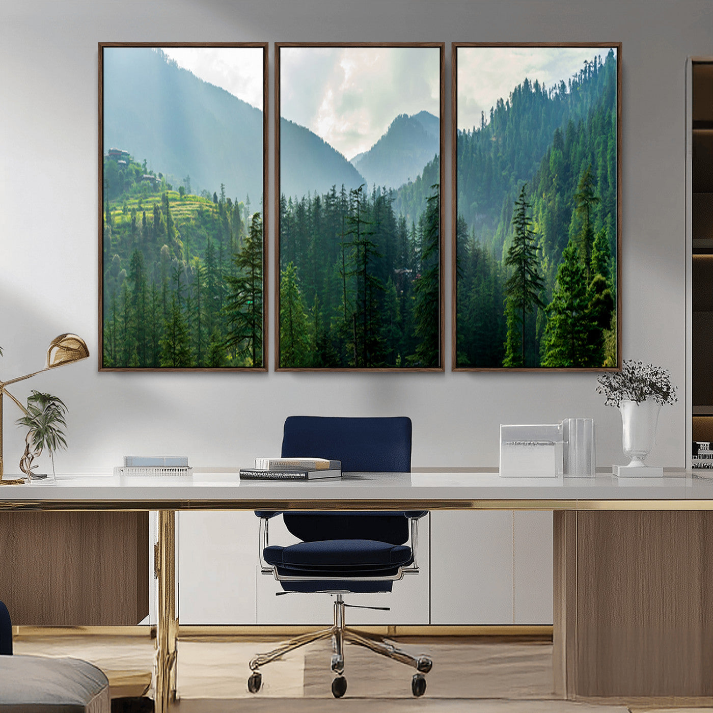 83417191-MGV-CV-36X24-Misty Mountain Forest Wall Art – Pine Tree Landscape Canvas Print, Nature Photography Panorama, Tranquil Green Forest Décor for