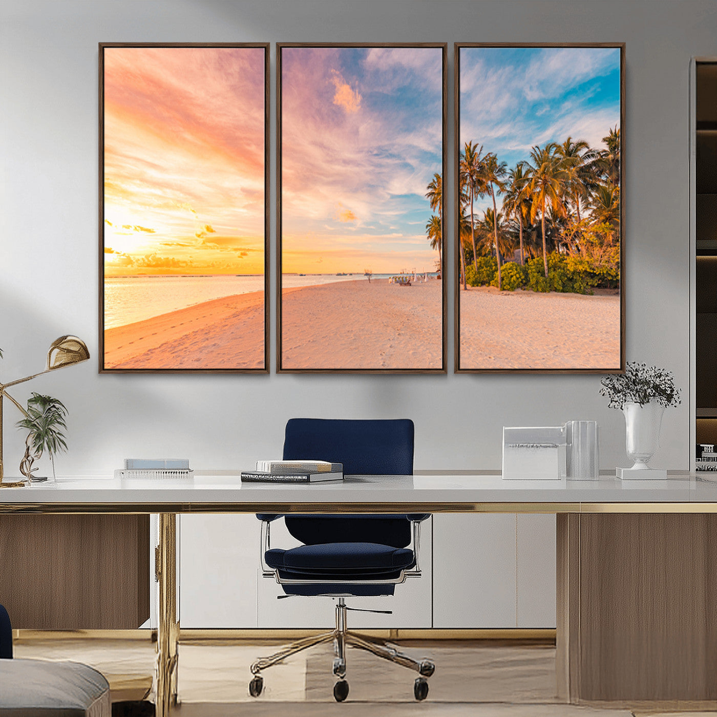 41542880-MGV-CV-36X24-Tropical Beach Wall Art Canvas Print, Framed Palm Trees Art Picture Print, Sunset Shore Perfect Tropical Coastal Decor Artwork