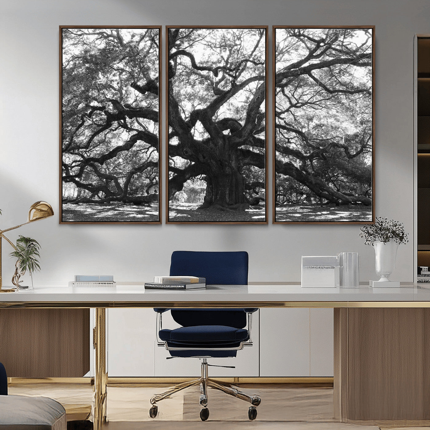 81655611-MGV-CV-36X24-Ancient Oak Wall Art Canvas Print, Framed Twisted Branches Art Picture Print, Gnarled Tree Perfect Moody Nature Decor Artwork