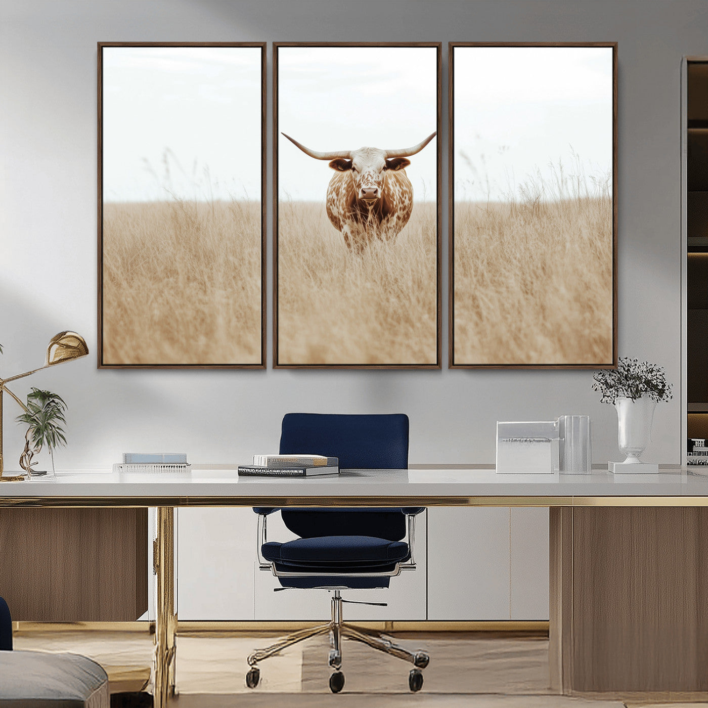20927060-MGV-CV-36X24-Texas Longhorn Wall Art Canvas Print, Framed Lone Cattle Art Picture Print, Longhorn Bull Perfect Rustic Western Decor Artwork