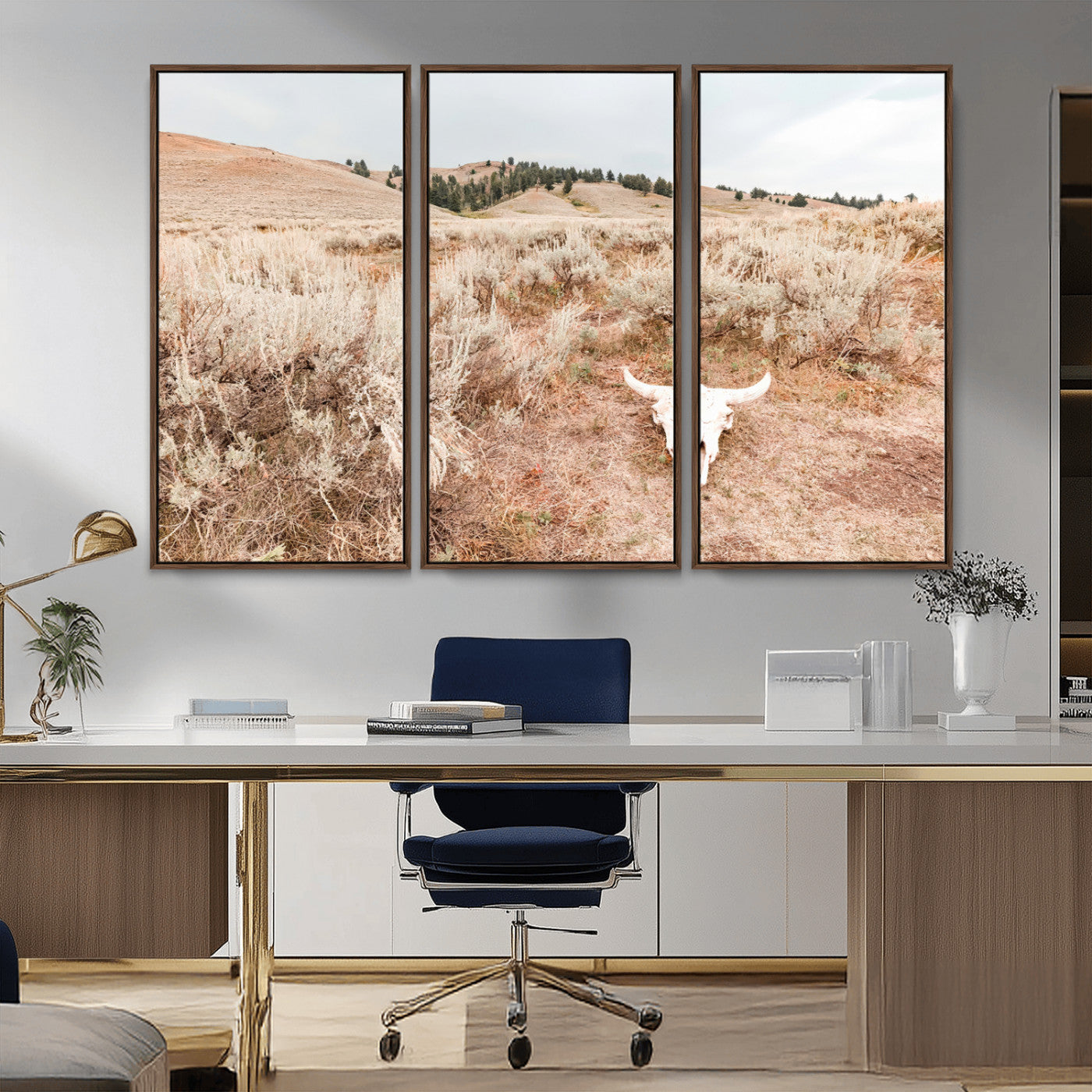 97234735-MGV-CV-36X24-Rustic Bones Wall Art Canvas Print, Framed Desert Sage Art Picture Print, Prairie Skull Perfect Minimal Rustic Decor Artwork