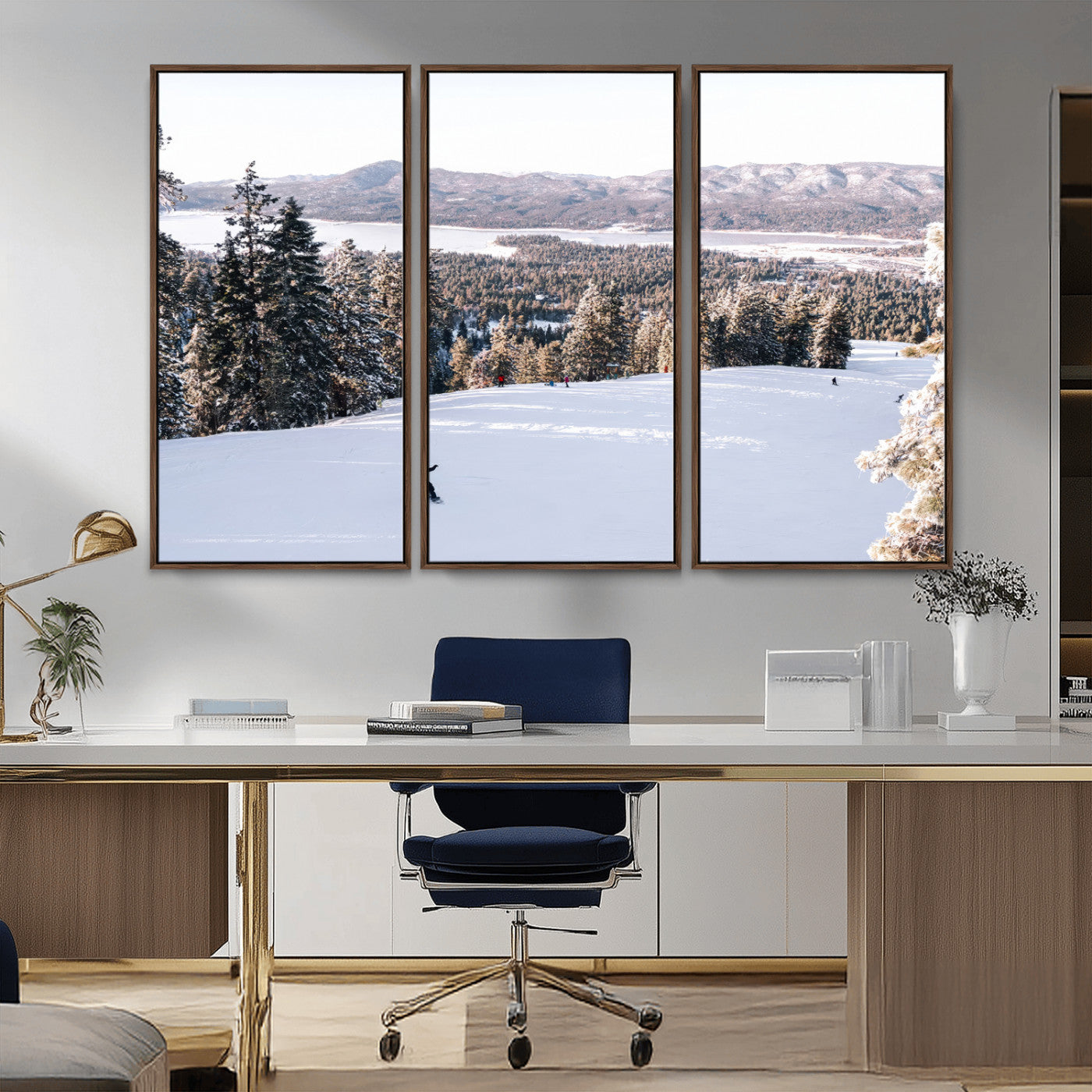 79857868-MGV-CV-36X24-Snowy Mountain Wall Art Canvas Print, Framed Ski Slope Art Picture Print, Winter Forest Perfect Modern Rustic Decor Artwork