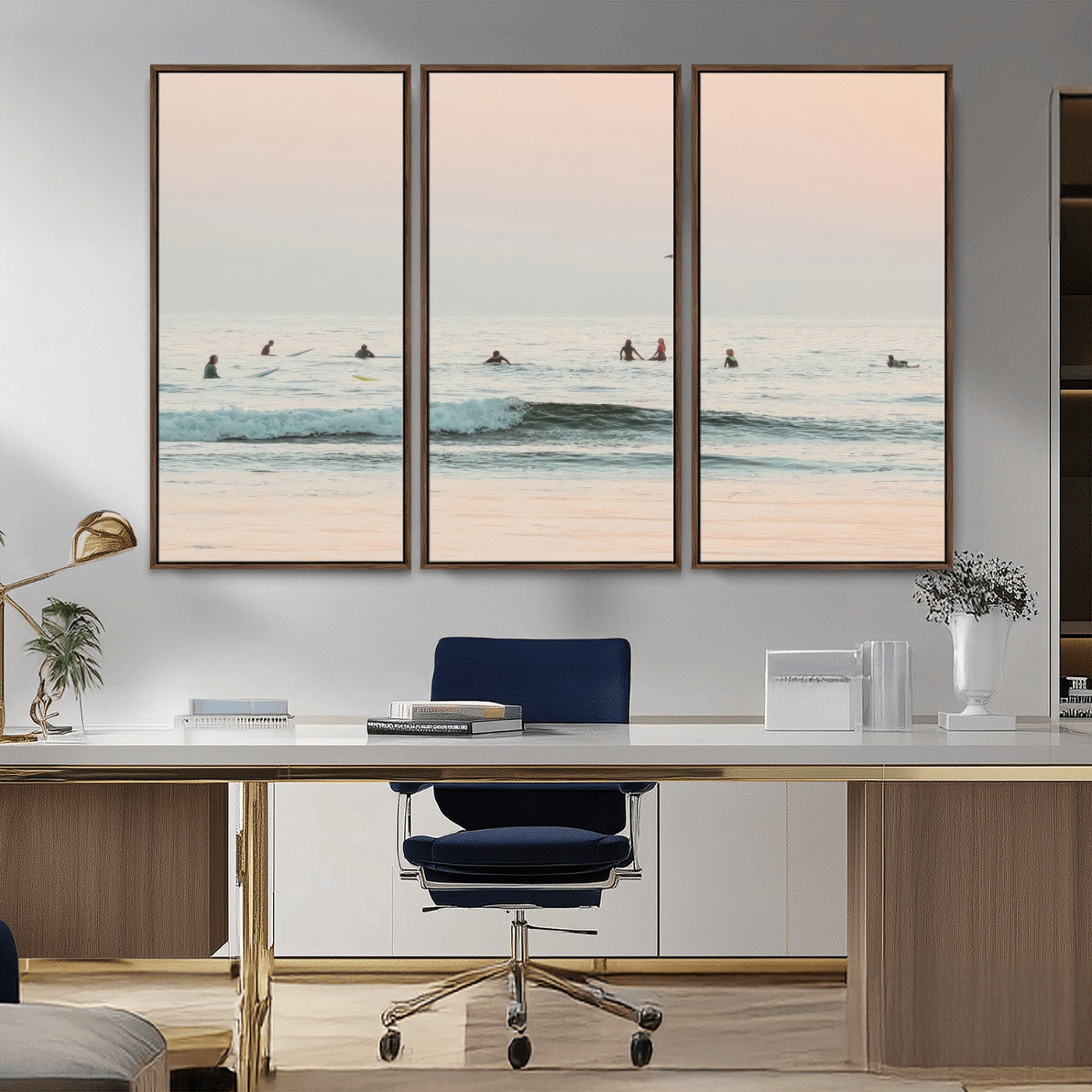 98888919-MGV-CV-36X24-Pastel Ocean Wall Art Canvas Print, Framed Soft Sunset Swimming Art Picture Print, Calm Sea Horizon Perfect Soft Coastal